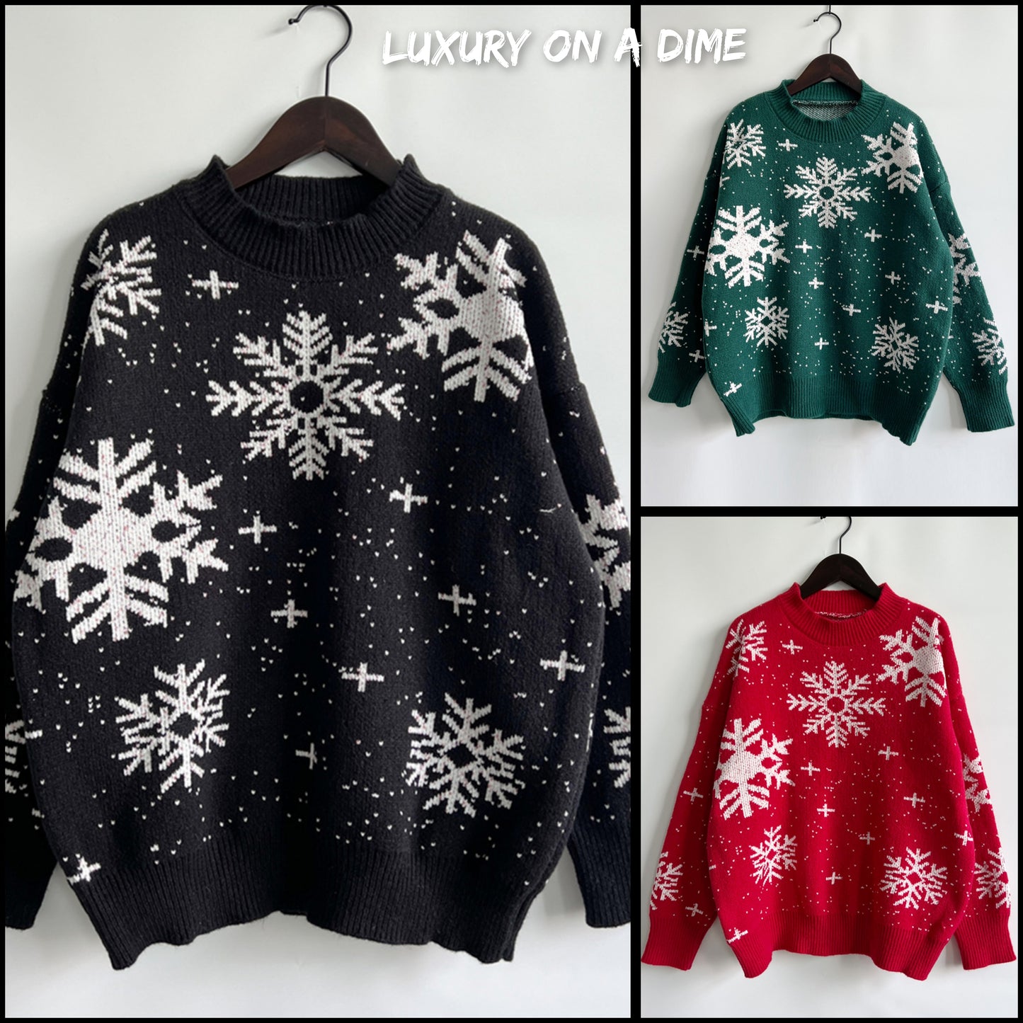 Color Contrast Snowflake Round Neck Long Sleeve Minimalist Winter Sweater