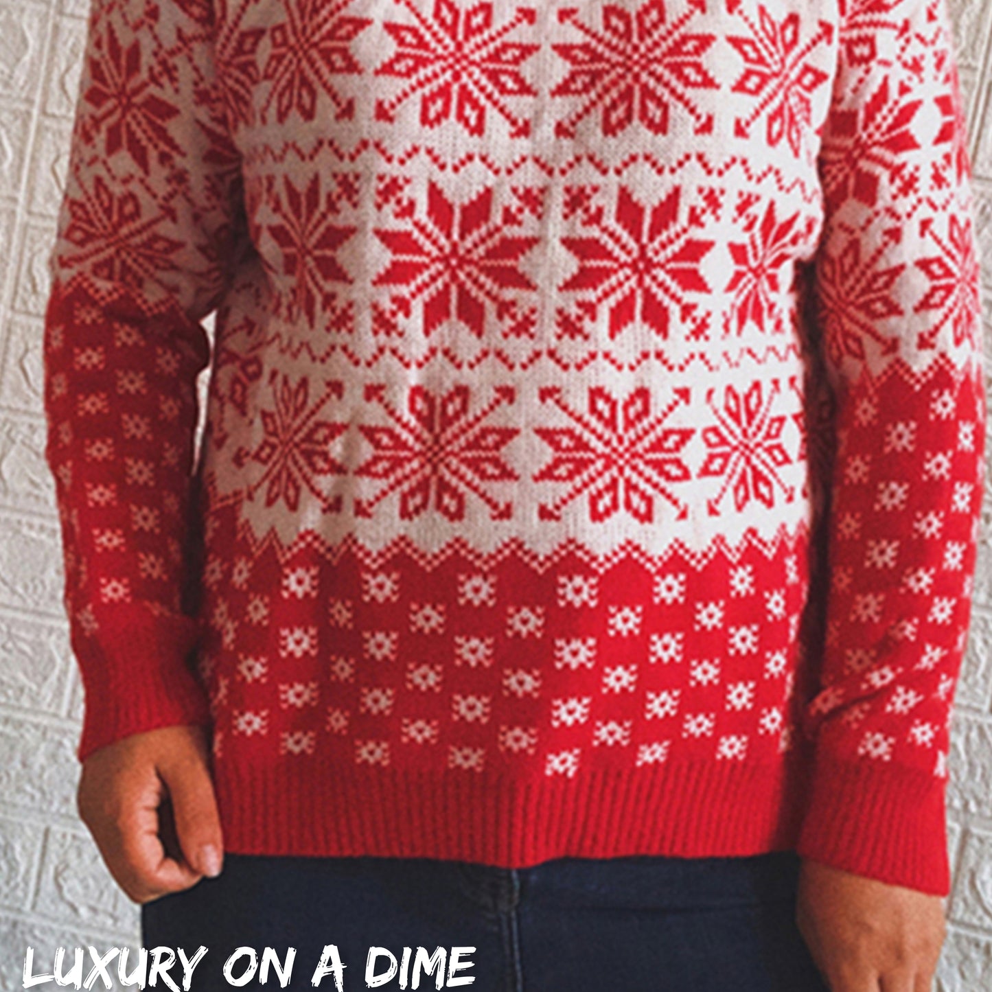 Fair Isle Color Contrast Winter Snowflake Long Sleeve Minimalist Sweater