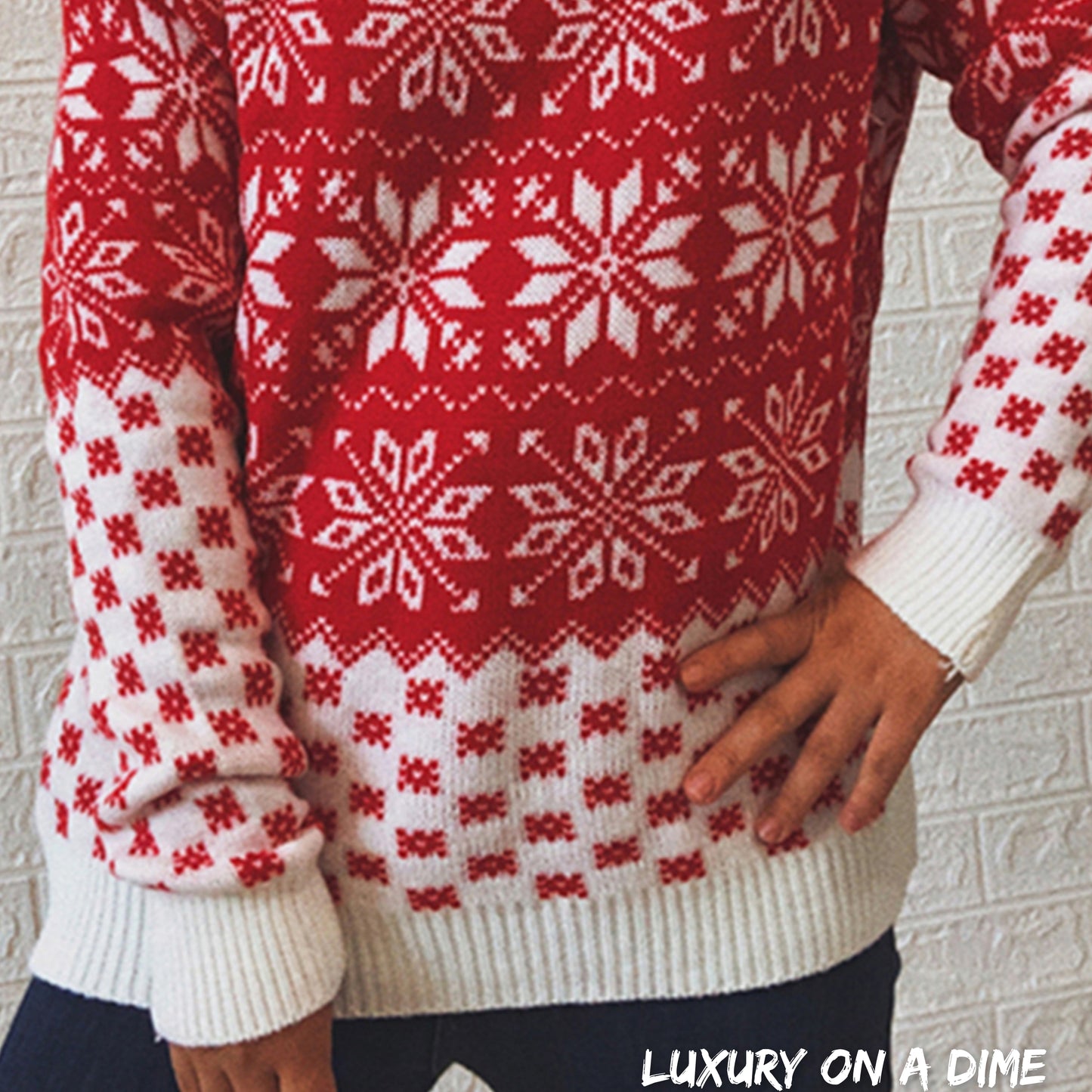 Fair Isle Color Contrast Winter Snowflake Long Sleeve Minimalist Sweater