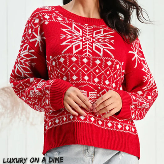Geometric Fair Isle Contrasting Winter Snowflake Long Sleeve Minimalist Sweater