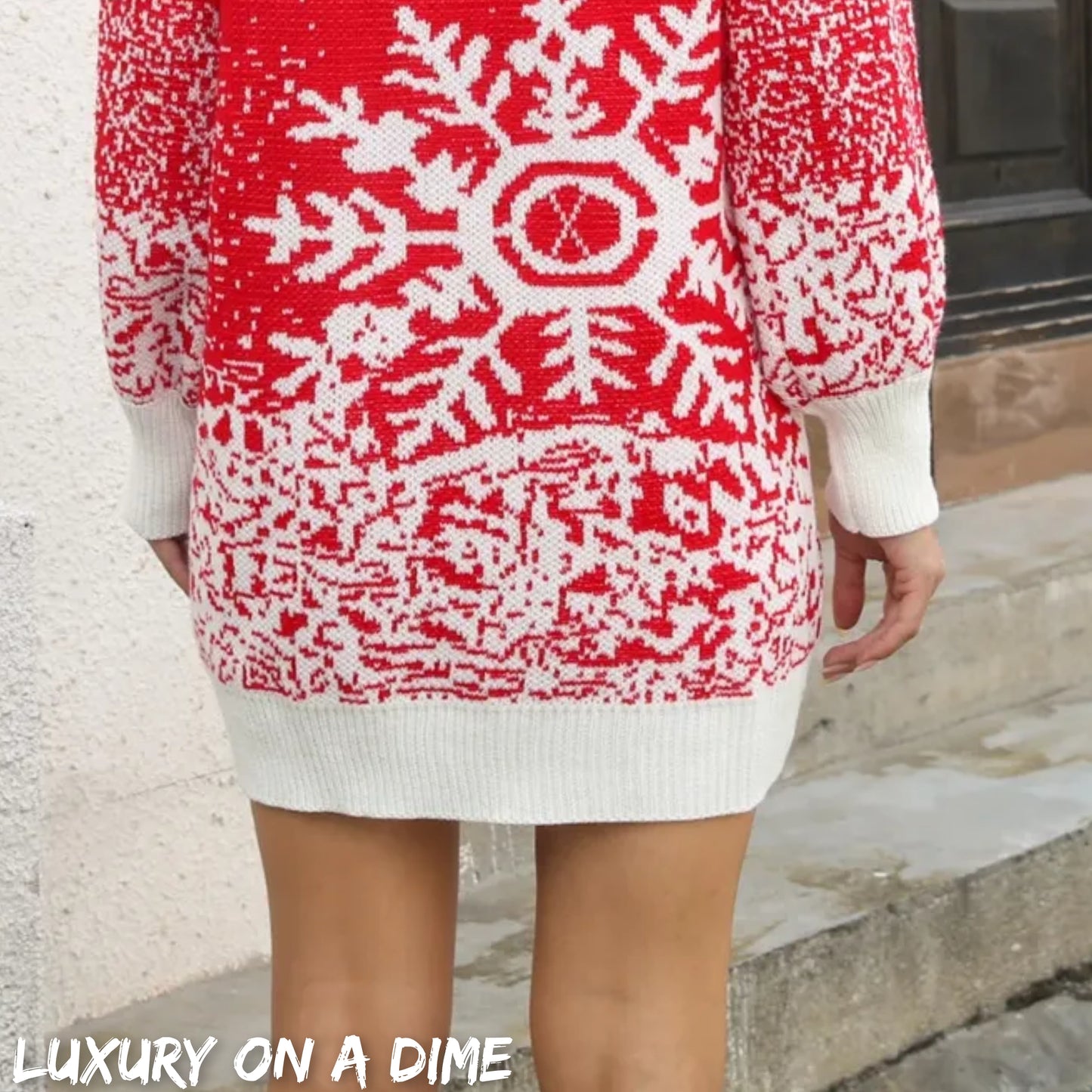 Contrasting Color Snowflake Classic Knit Long Sleeve Mini Sweater Dress