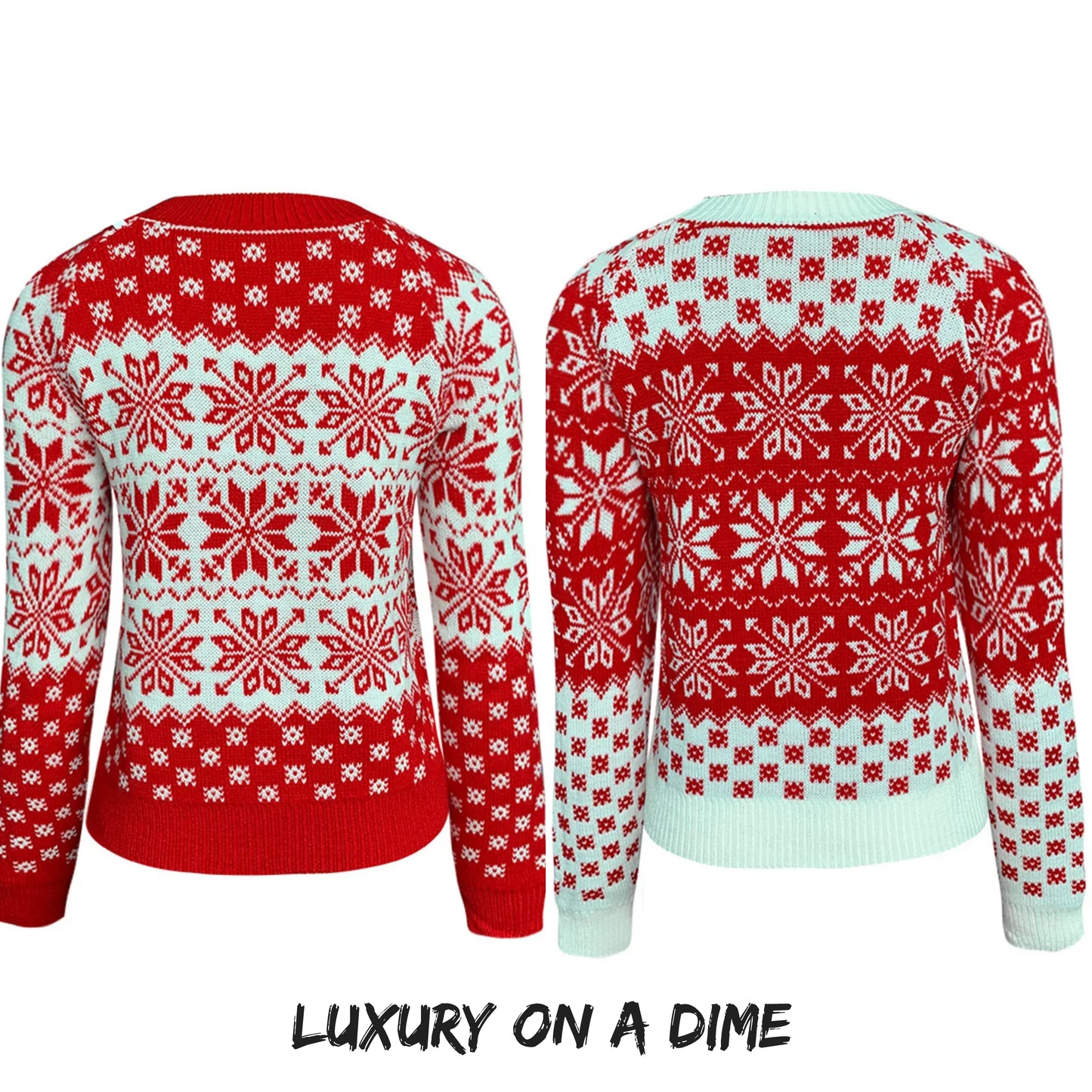 Fair Isle Contrast Color Winter Snowflake Long Sleeve Minimalist Sweater Top
