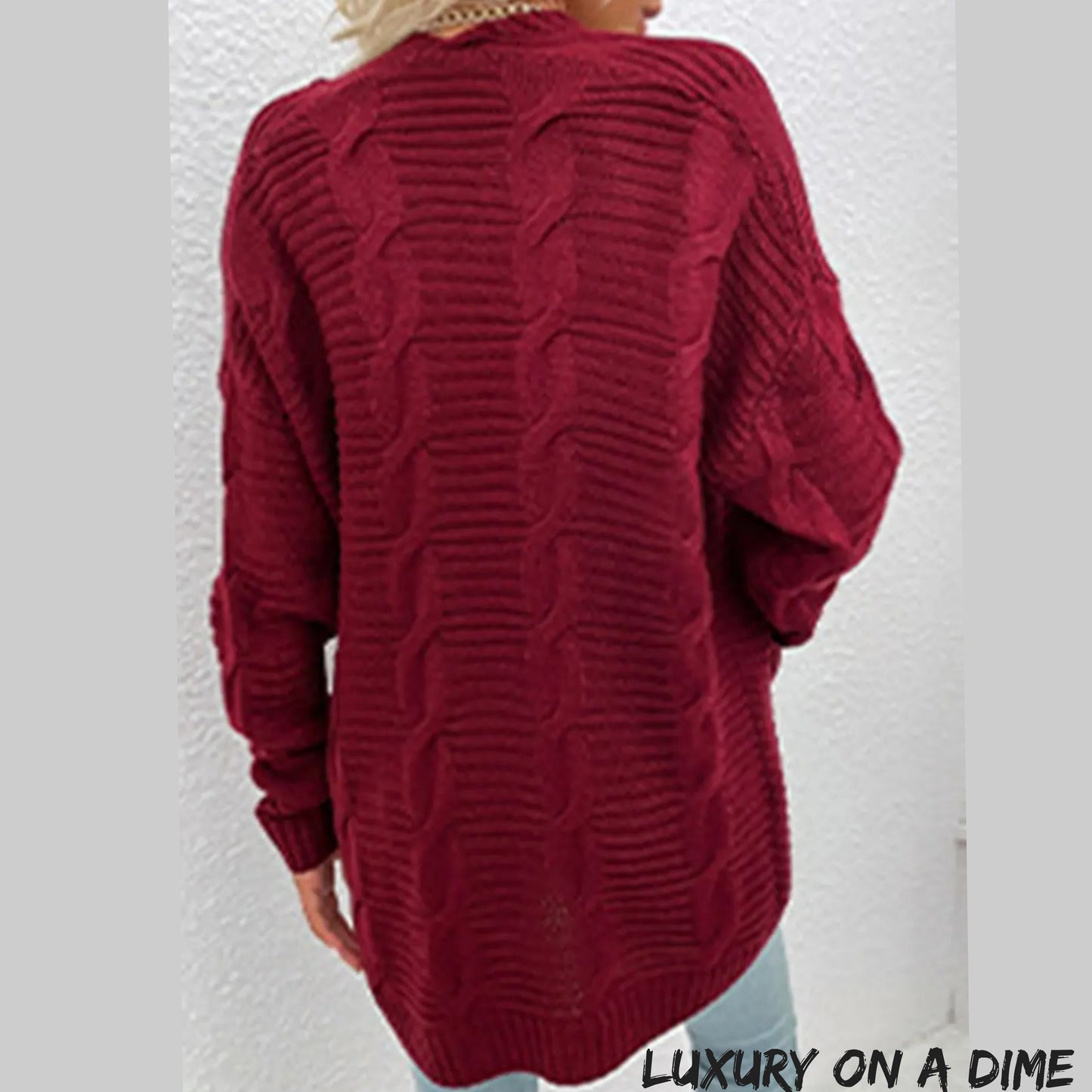 Oversized Cable Knit Classic Open Front Patch Pocket Cardigan Fall Winter