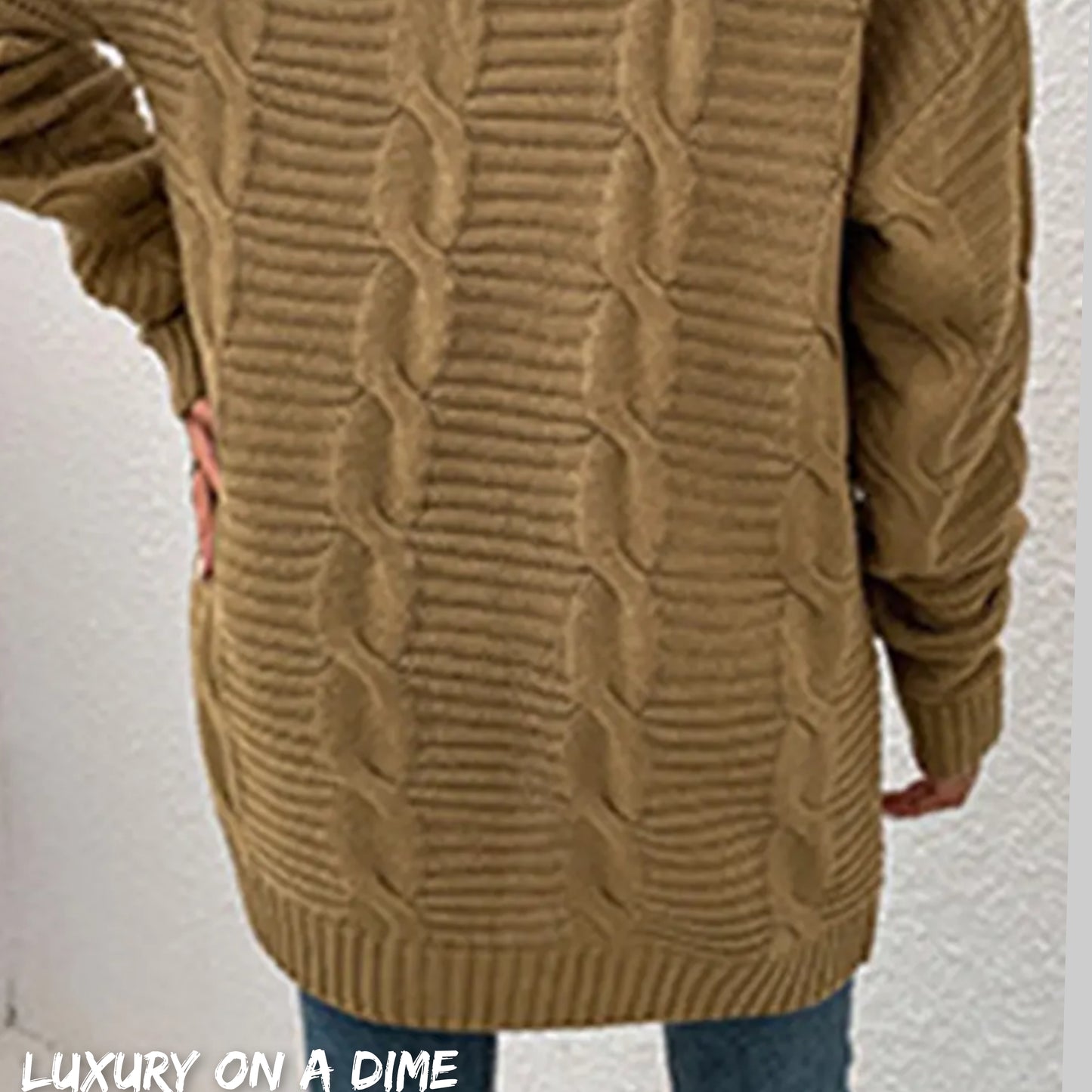 Oversized Cable Knit Classic Open Front Patch Pocket Cardigan Fall Winter