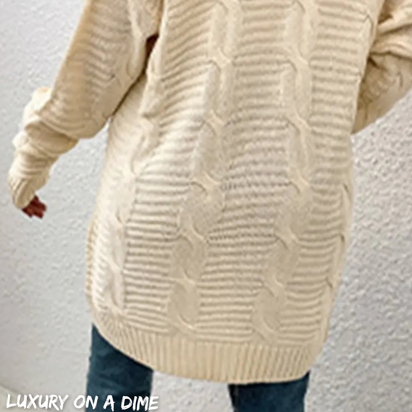 Oversized Cable Knit Classic Open Front Patch Pocket Cardigan Fall Winter