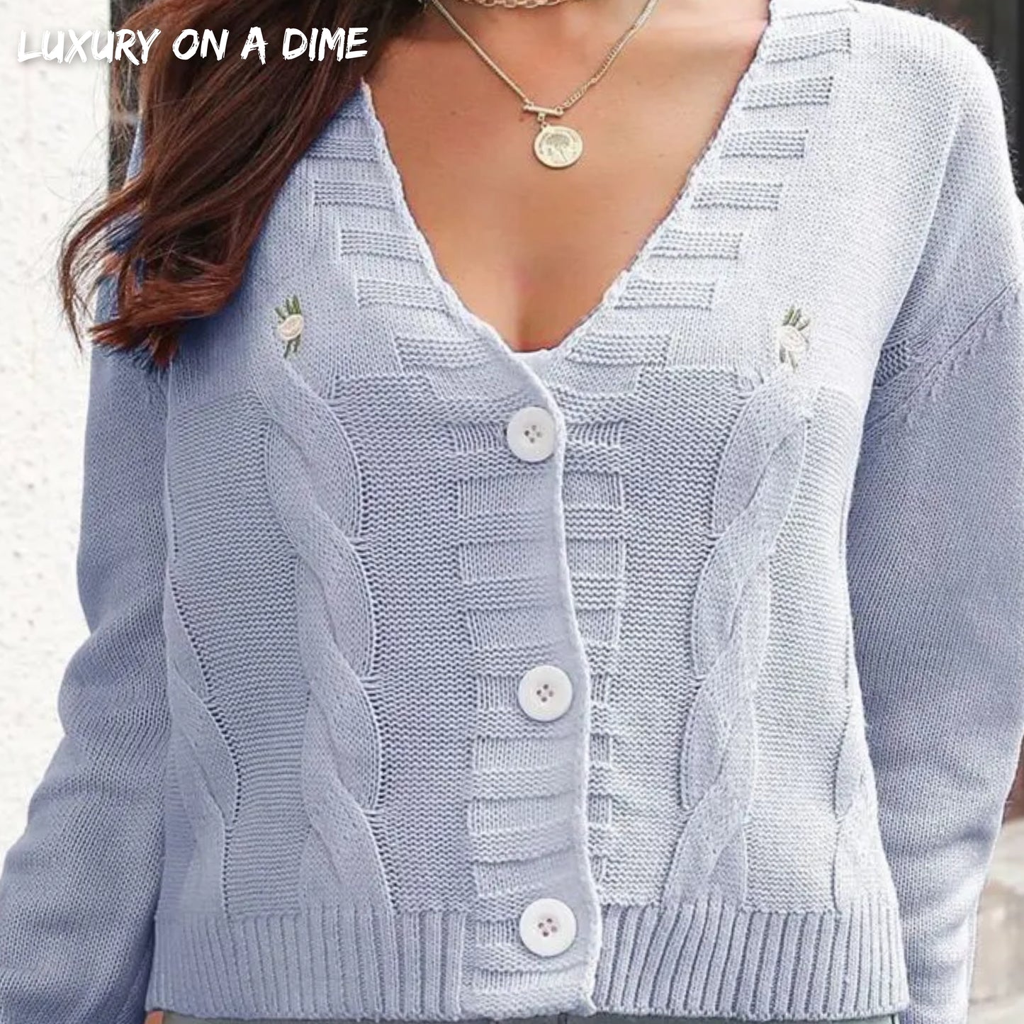Cropped Cable Knit Embroidered Classic Button Front Retro Long Sleeve Cardigan