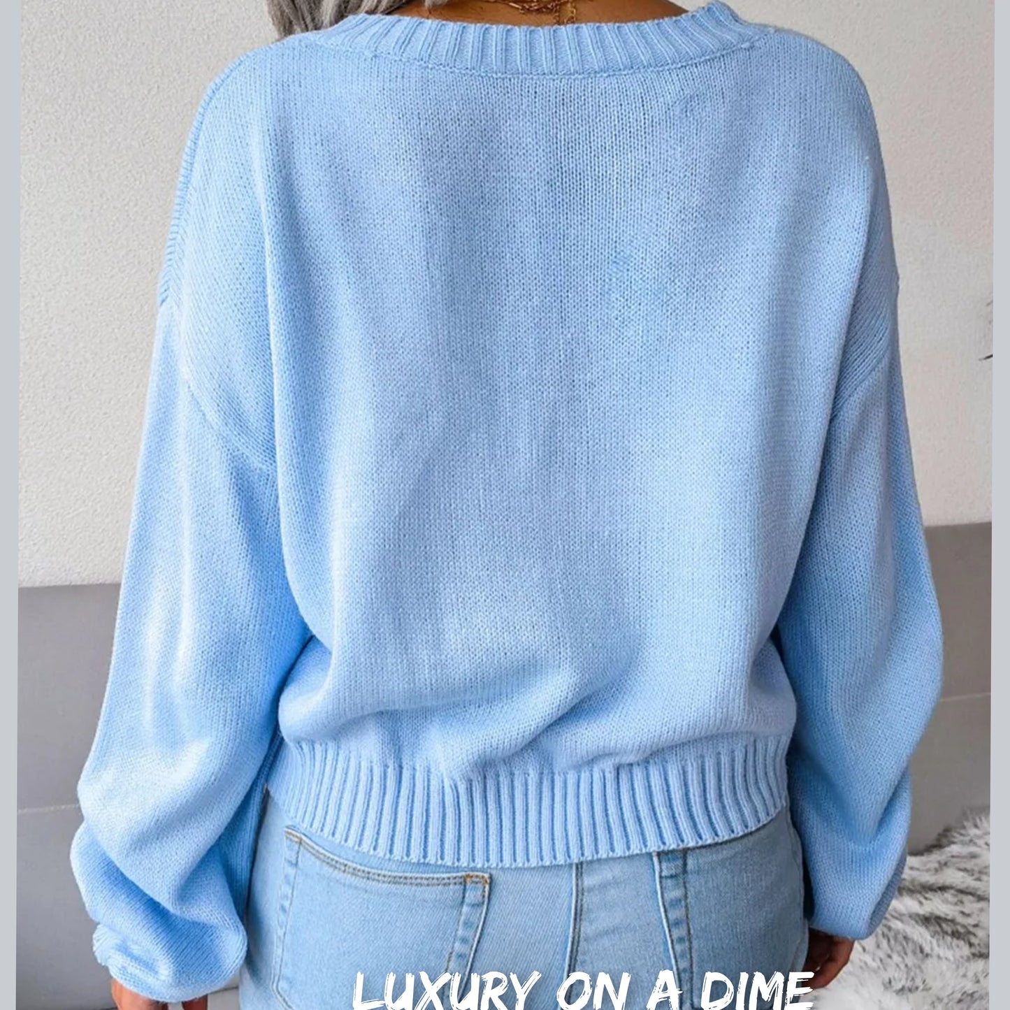 Cloud Print Cropped Classic Knit Button Front Retro Long Sleeve Cardigan