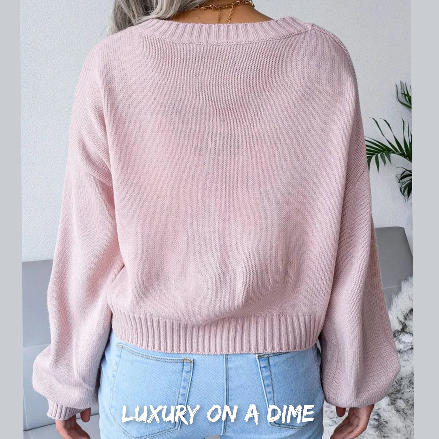 Cloud Print Cropped Classic Knit Button Front Retro Long Sleeve Cardigan