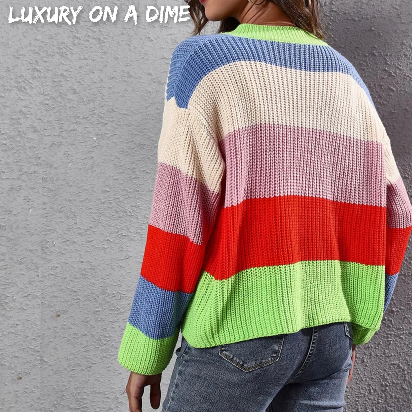 Cropped Color Block Waffle Knit Button Front Retro Long Sleeve Cardigan Sweater