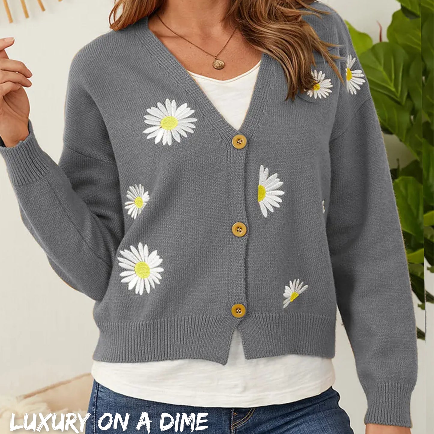 Floral Embroidered Cropped Classic Knit Button Front Retro Long Sleeve Soft Cardigan
