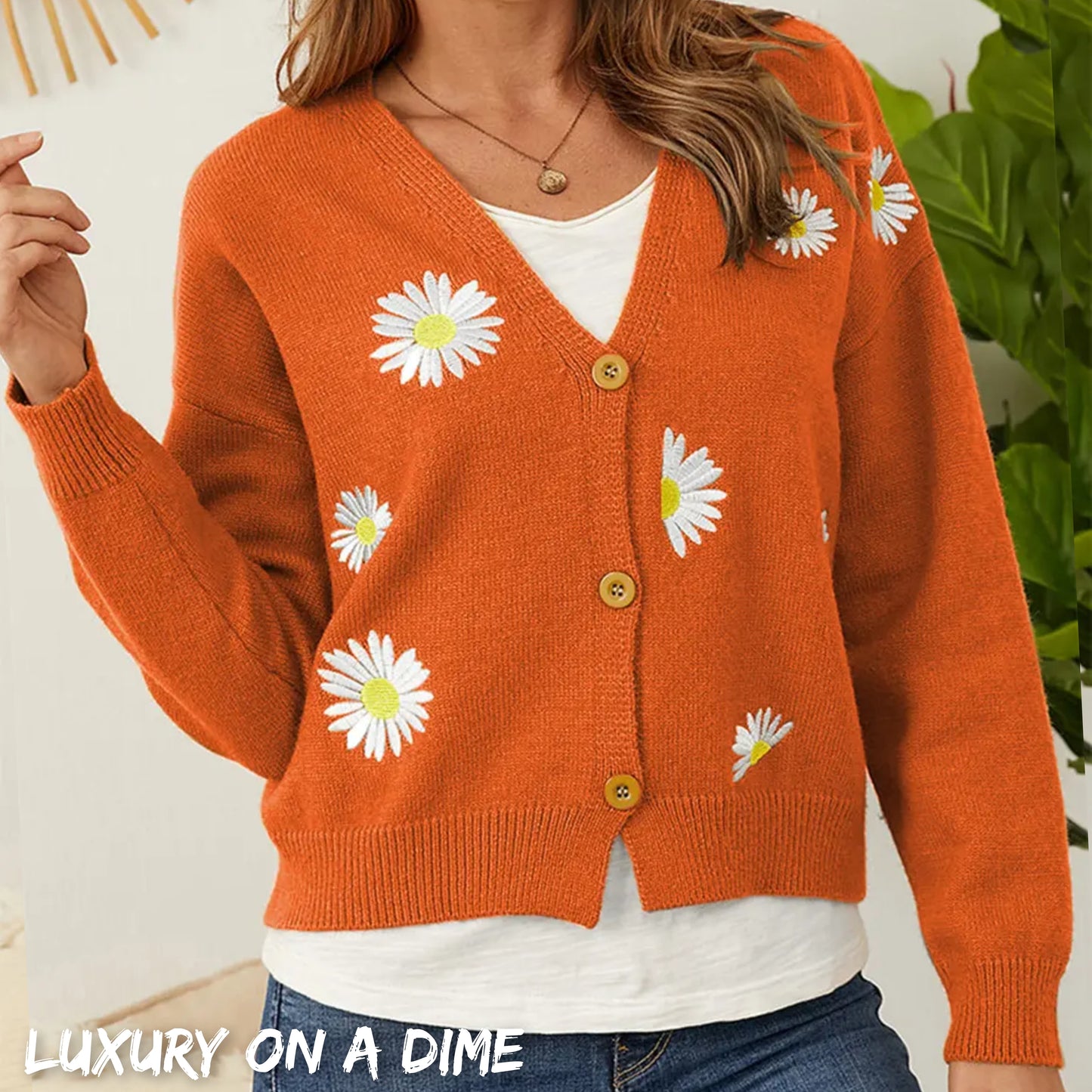 Floral Embroidered Cropped Classic Knit Button Front Retro Long Sleeve Soft Cardigan