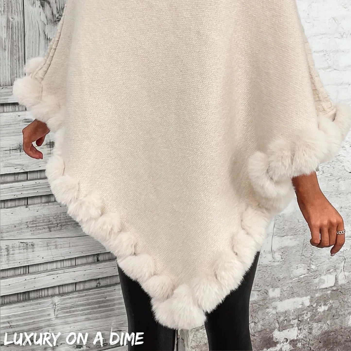 Soft Plush Faux Fur Woven Knit Oversized Pullover Sweater Jacket Poncho