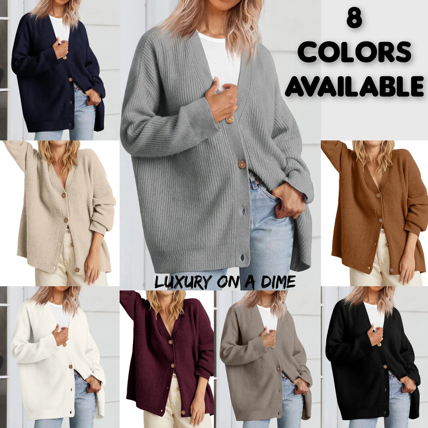 Ribbed Knit Oversized Button Front Classic Long Sleeve Button Front Cardigan
