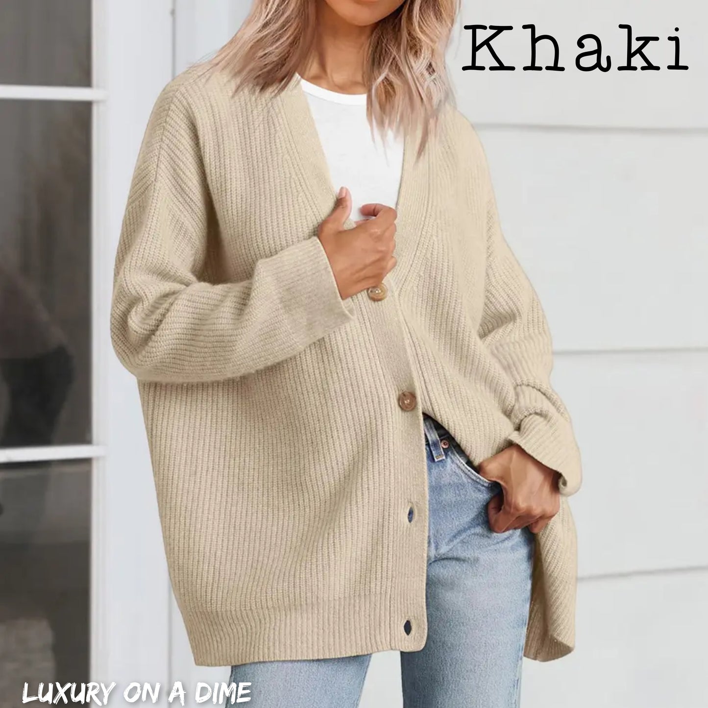 Ribbed Knit Oversized Button Front Classic Long Sleeve Button Front Cardigan