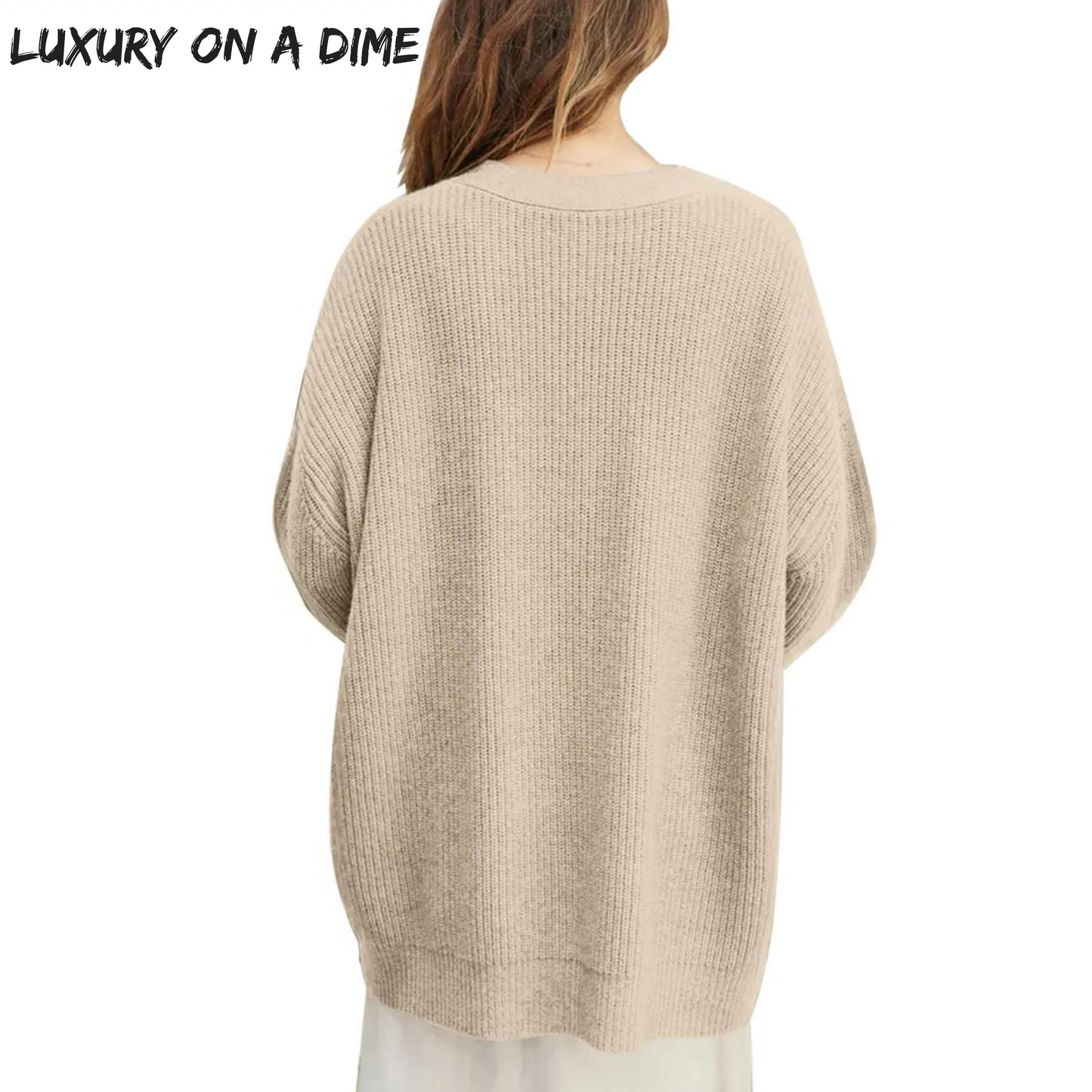 Ribbed Knit Oversized Button Front Classic Long Sleeve Button Front Cardigan