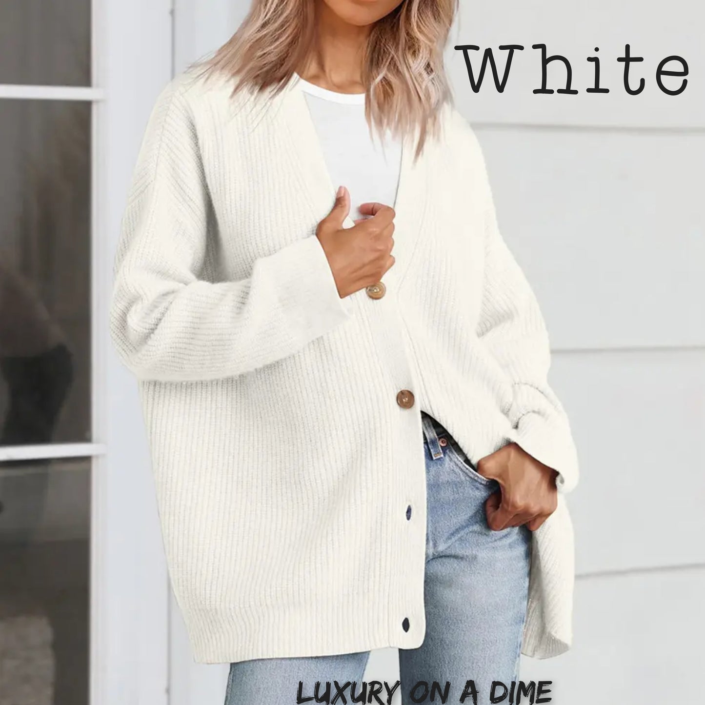 Ribbed Knit Oversized Button Front Classic Long Sleeve Button Front Cardigan