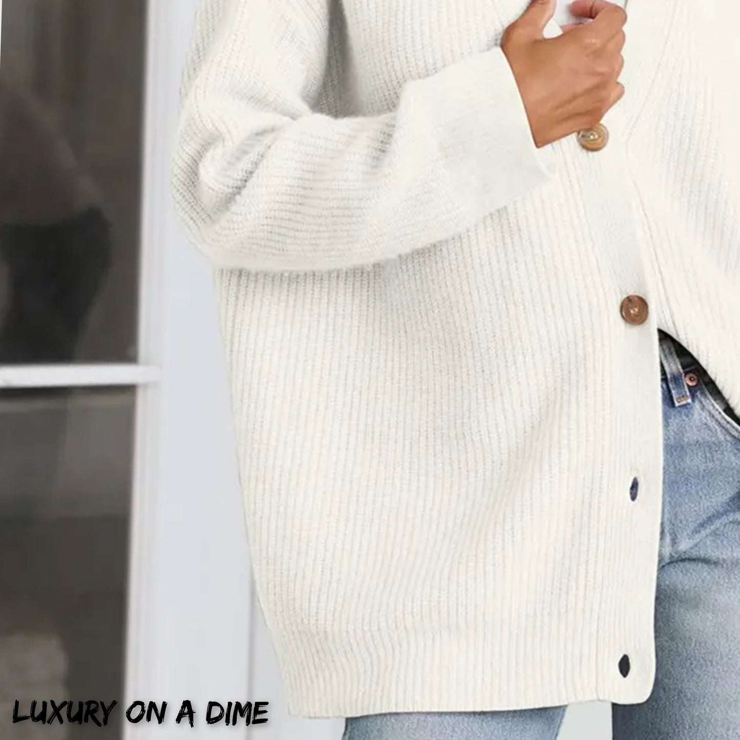 Ribbed Knit Oversized Button Front Classic Long Sleeve Button Front Cardigan