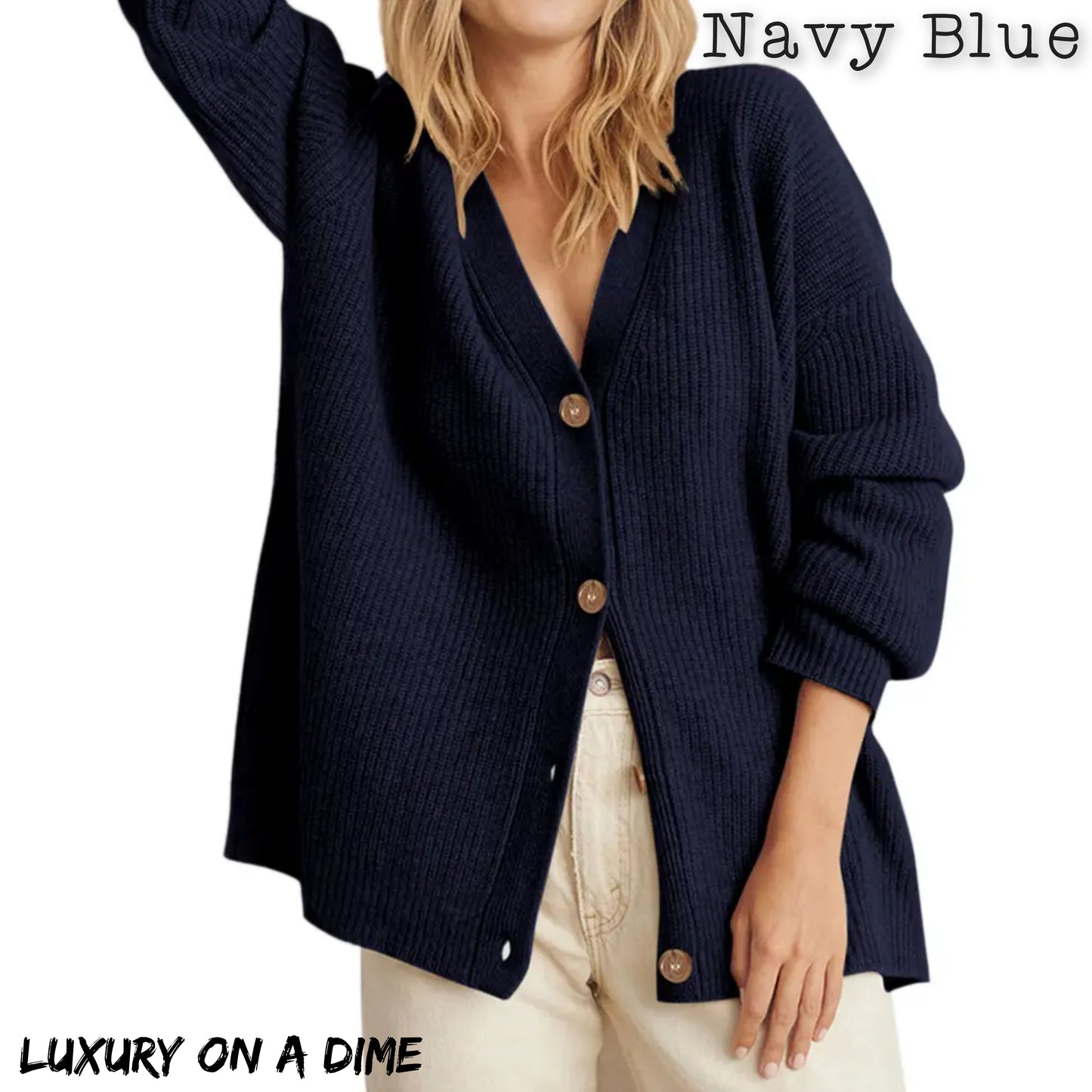 Ribbed Knit Oversized Button Front Classic Long Sleeve Button Front Cardigan