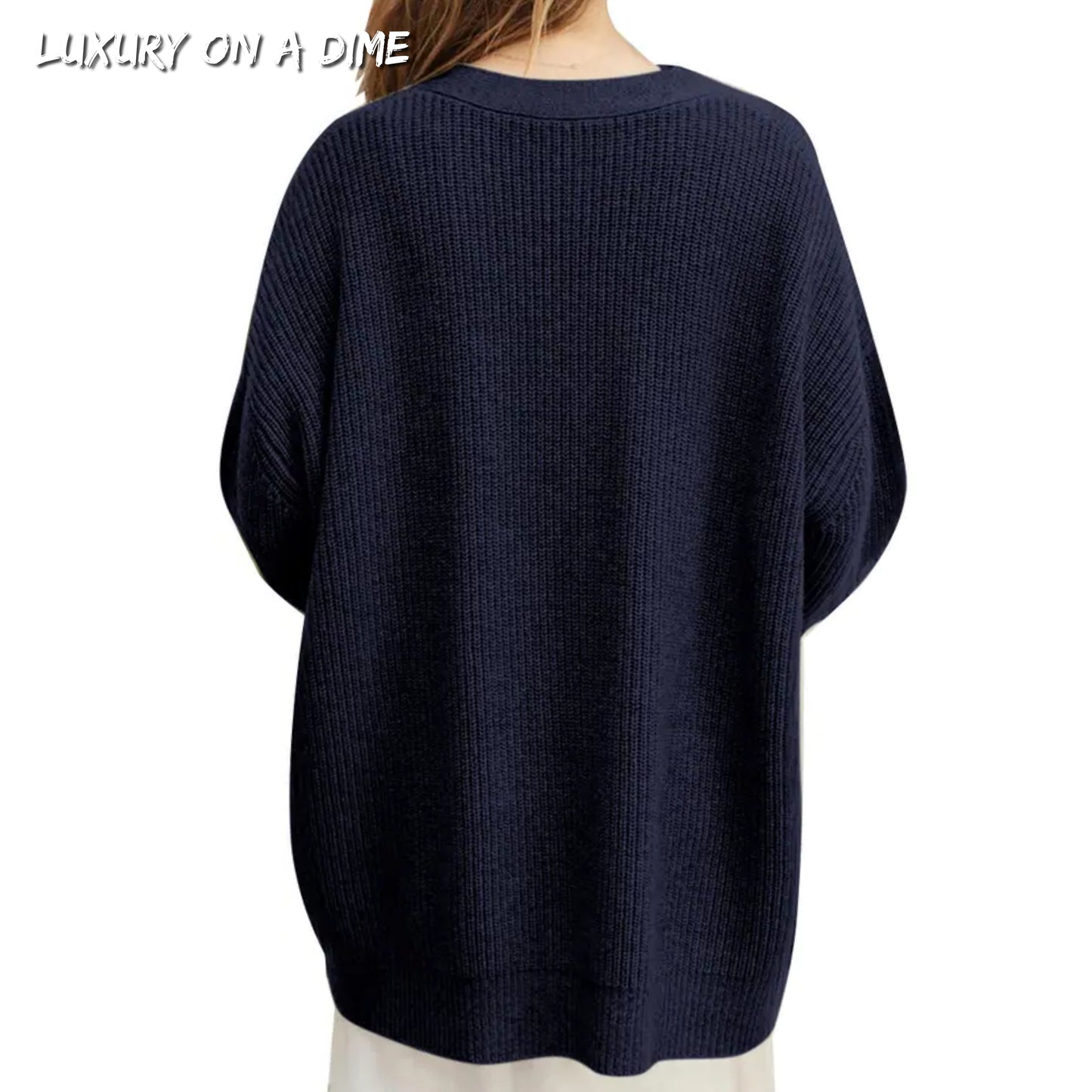 Ribbed Knit Oversized Button Front Classic Long Sleeve Button Front Cardigan