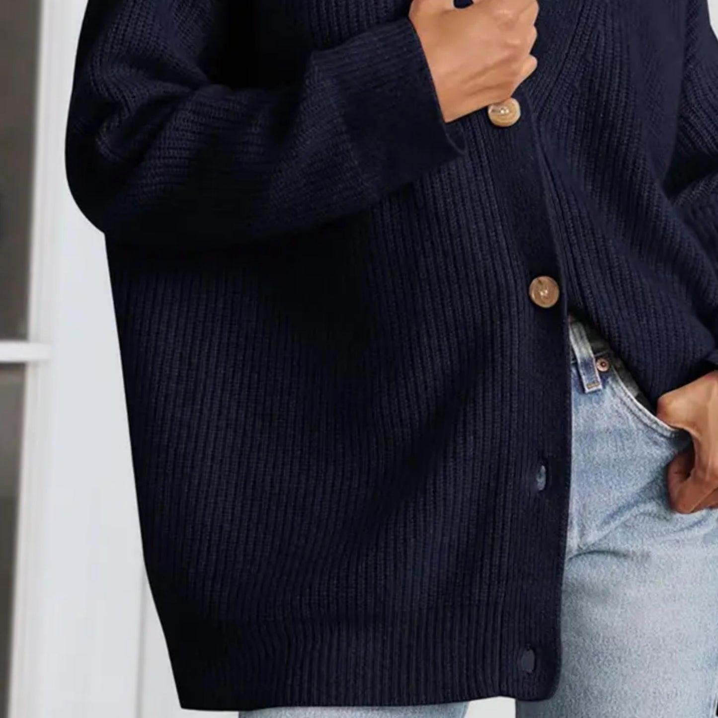 Ribbed Knit Oversized Button Front Classic Long Sleeve Button Front Cardigan