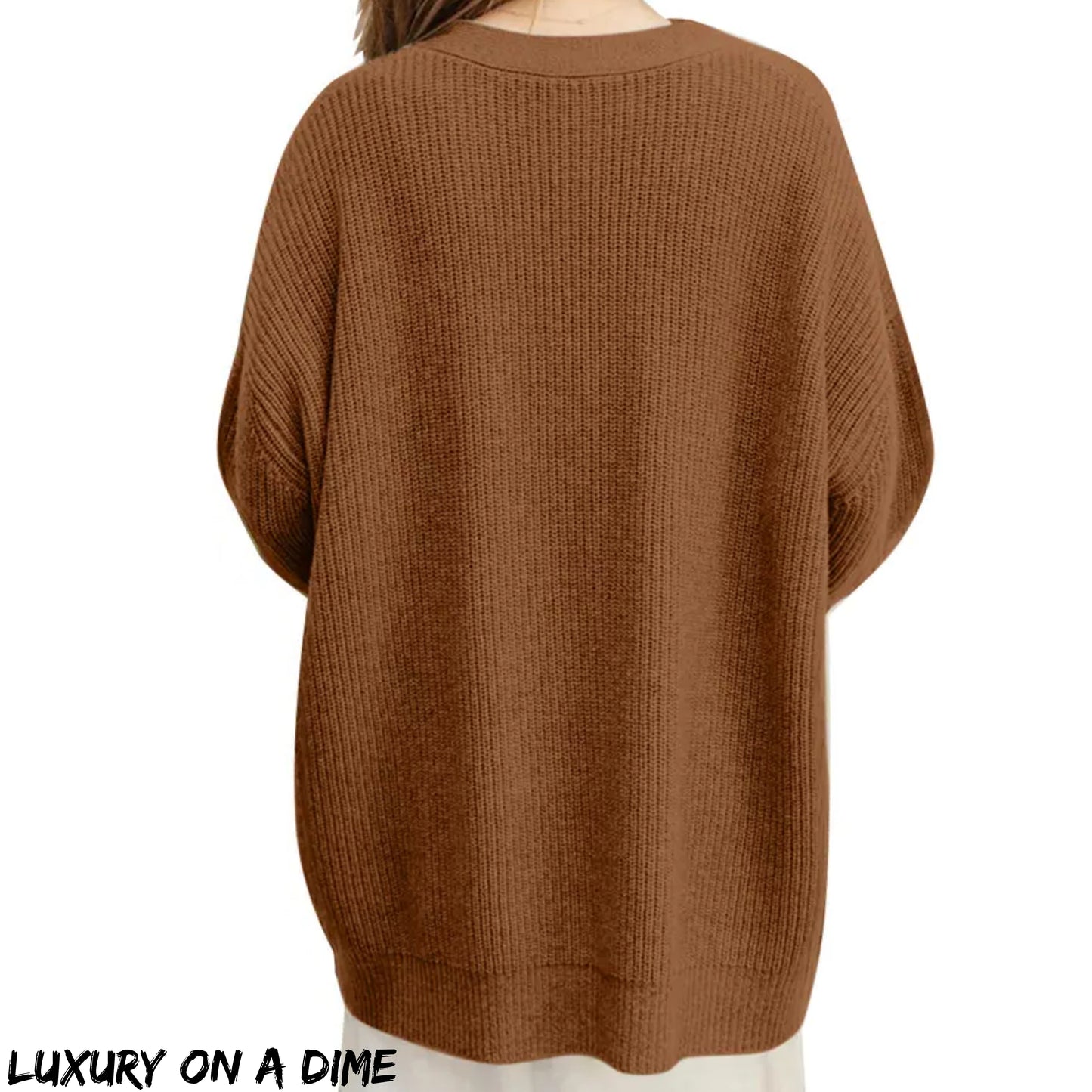 Ribbed Knit Oversized Button Front Classic Long Sleeve Button Front Cardigan