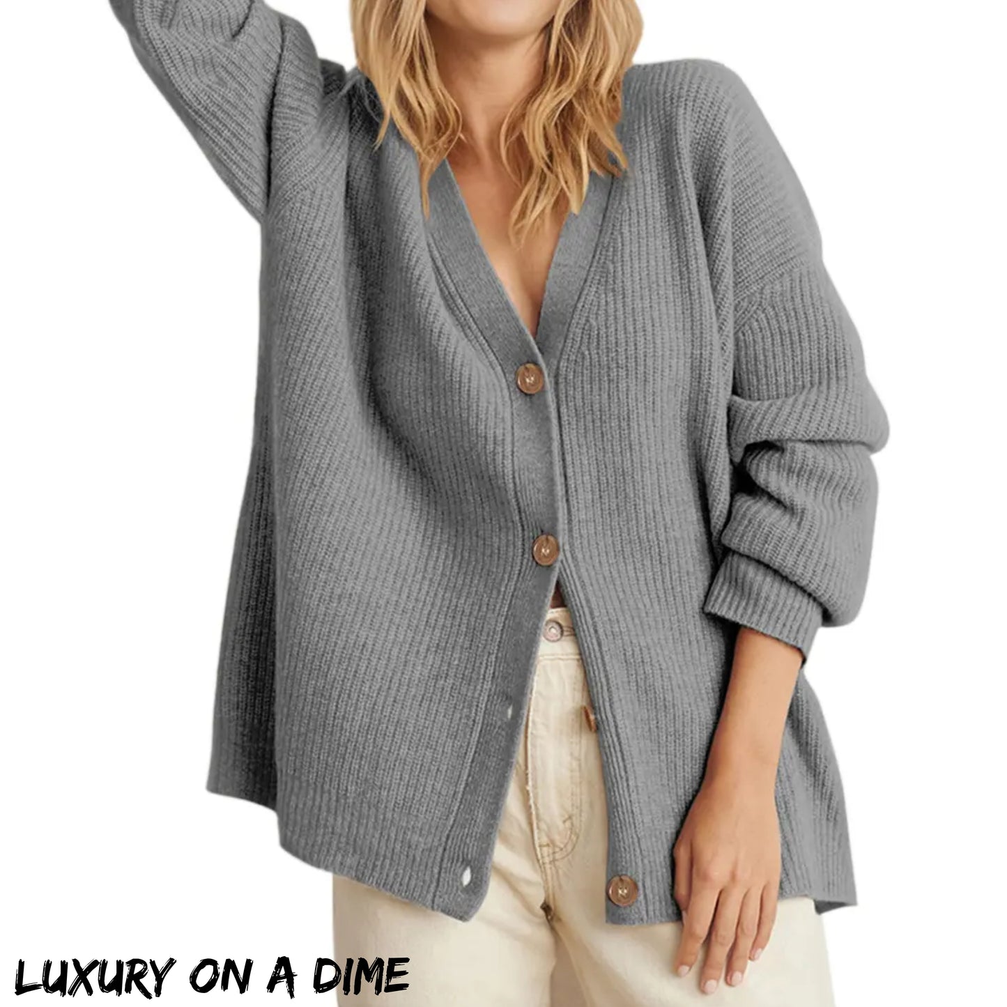 Ribbed Knit Oversized Button Front Classic Long Sleeve Button Front Cardigan