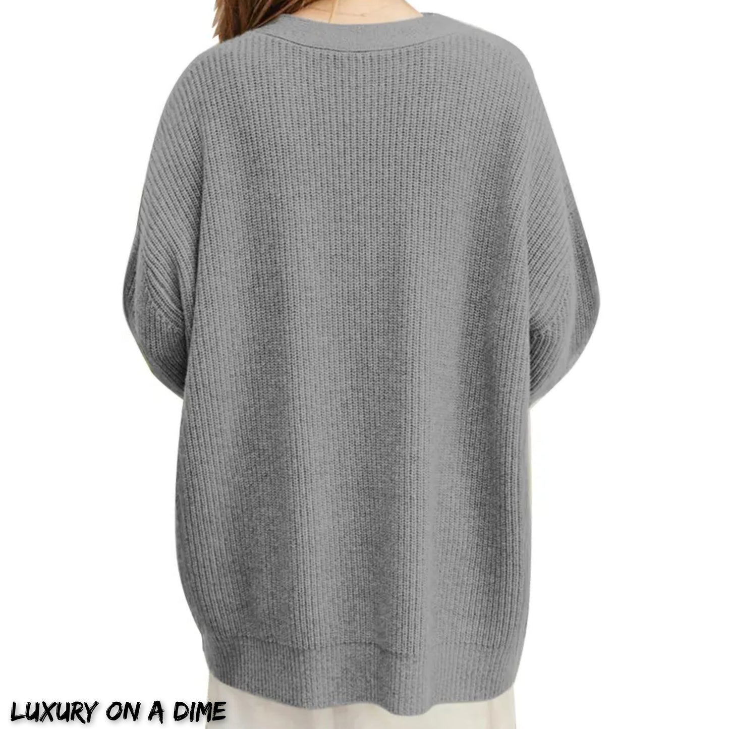 Ribbed Knit Oversized Button Front Classic Long Sleeve Button Front Cardigan