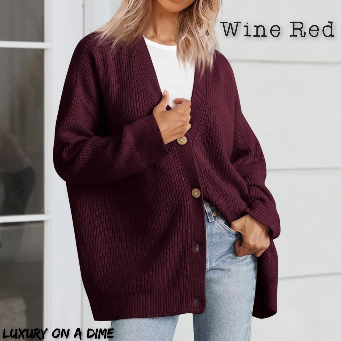 Ribbed Knit Oversized Button Front Classic Long Sleeve Button Front Cardigan