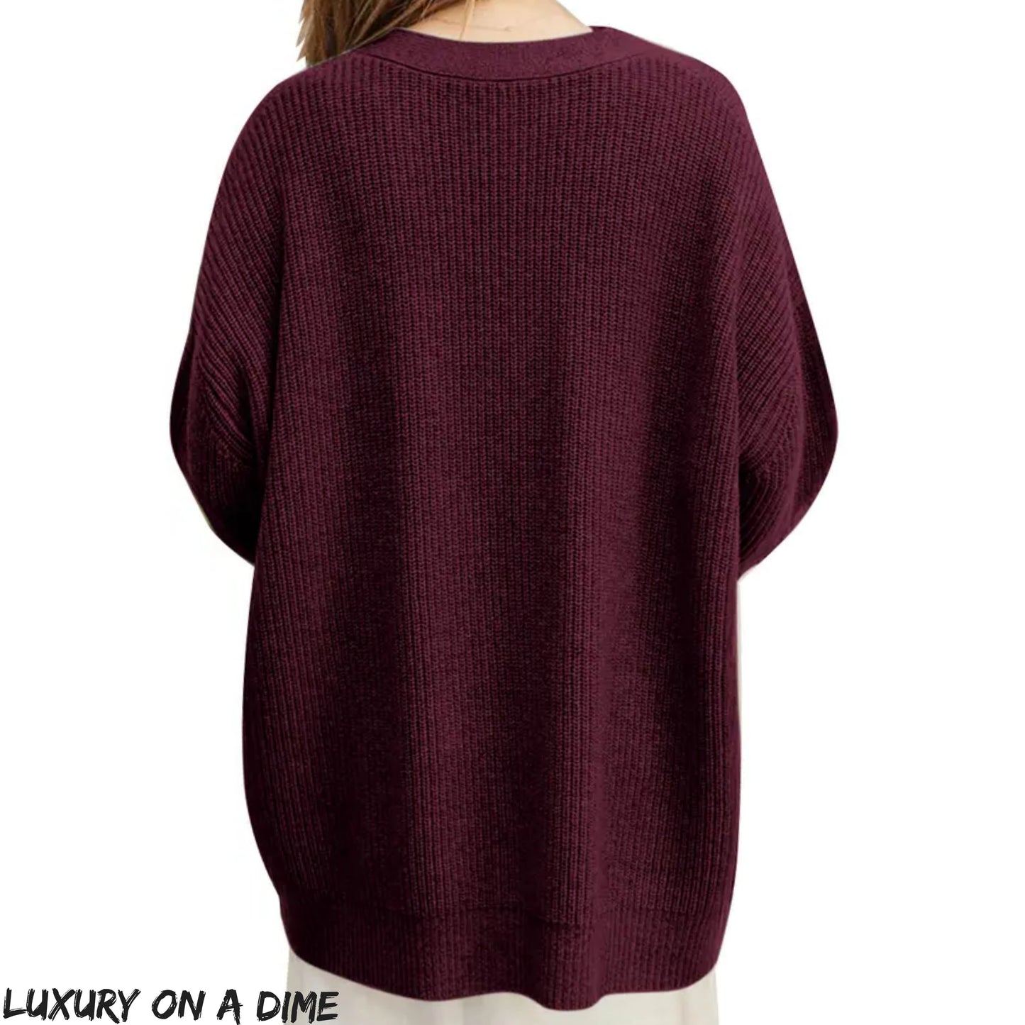 Ribbed Knit Oversized Button Front Classic Long Sleeve Button Front Cardigan