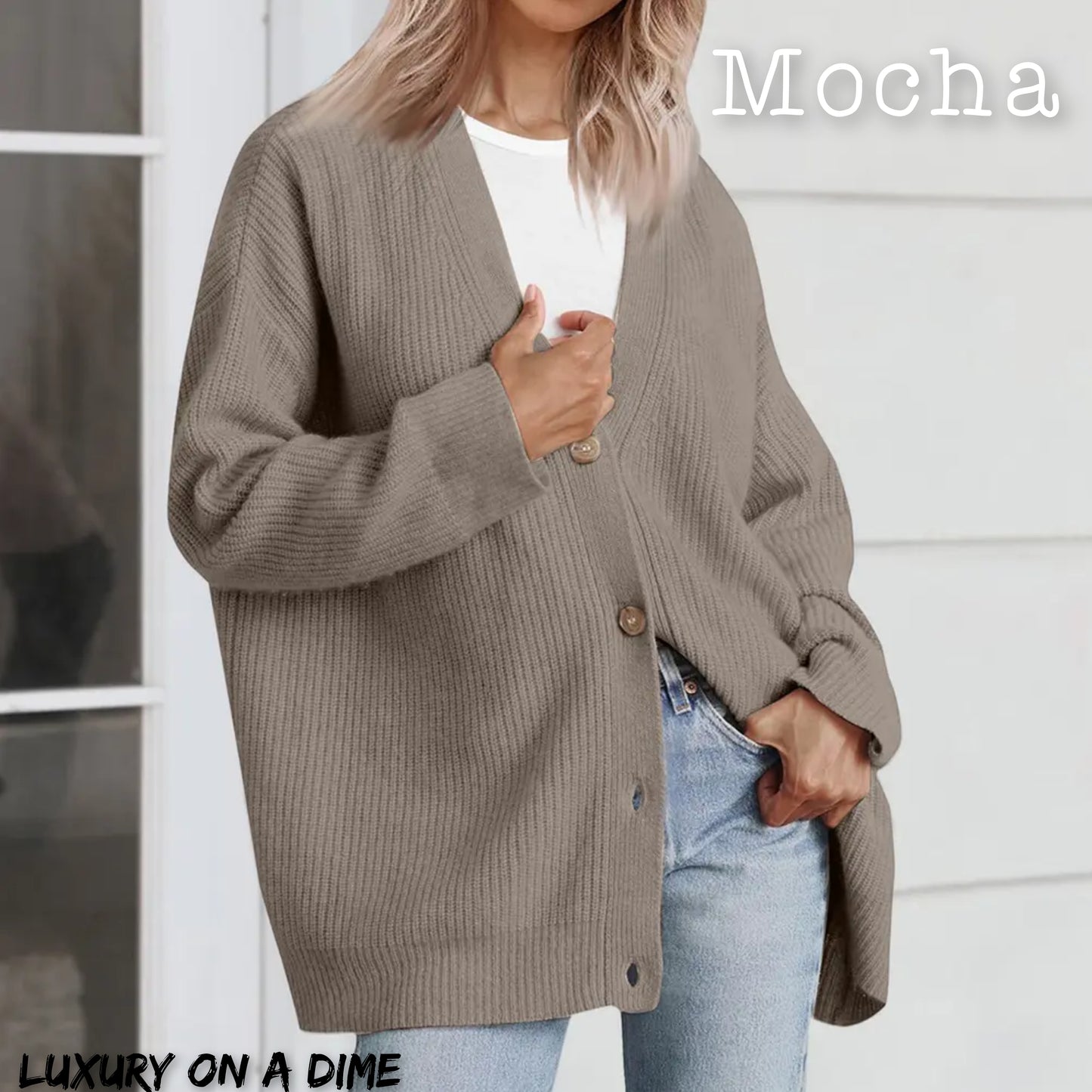 Ribbed Knit Oversized Button Front Classic Long Sleeve Button Front Cardigan