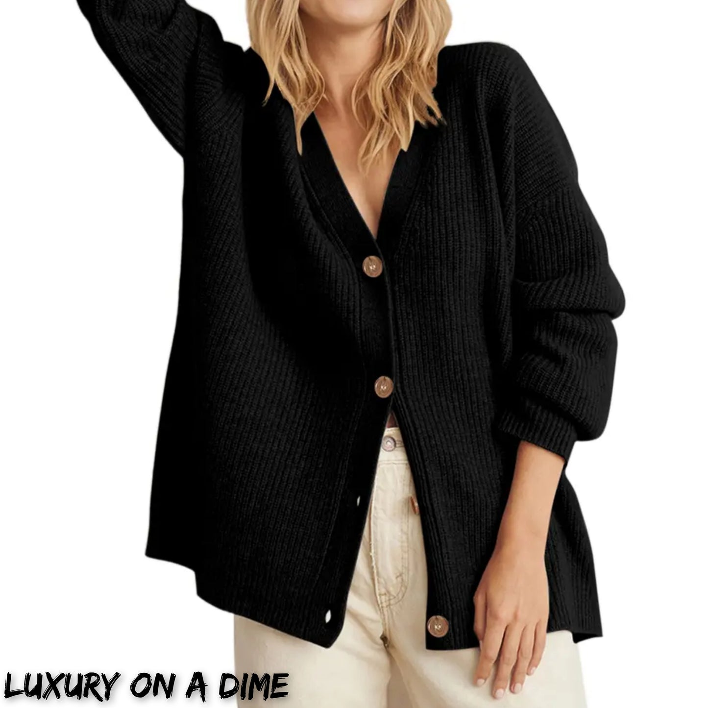 Ribbed Knit Oversized Button Front Classic Long Sleeve Button Front Cardigan
