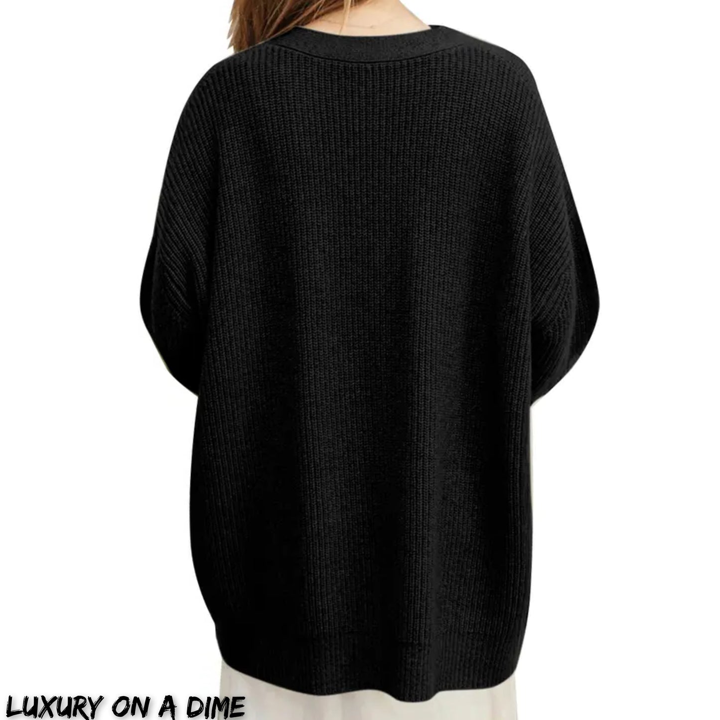 Ribbed Knit Oversized Button Front Classic Long Sleeve Button Front Cardigan