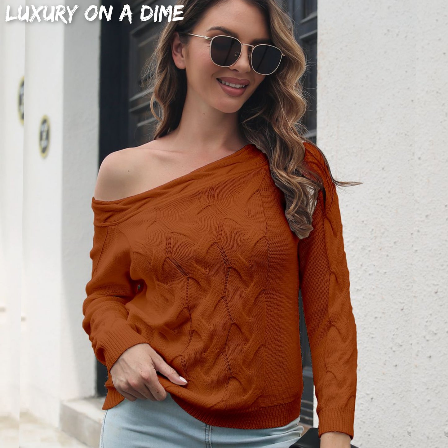 Cable Knit Braided Boat Neck Long Sleeve Minimalist Casual Sweater Shirt