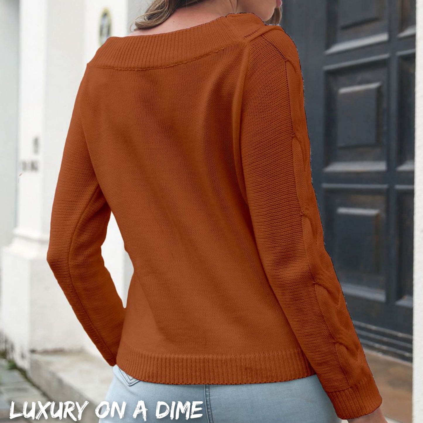 Cable Knit Braided Boat Neck Long Sleeve Minimalist Casual Sweater Shirt