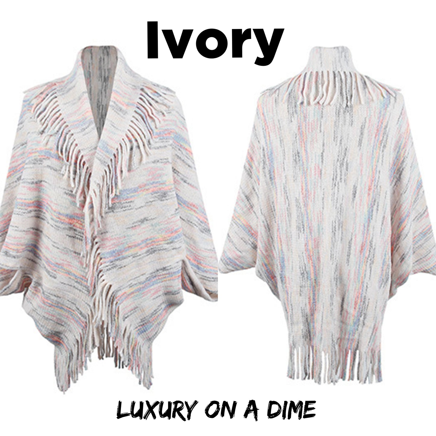 Colorful Glitch Retro Fringe Hem Open Front Shrug Knit Bolero Sweater Cardigan