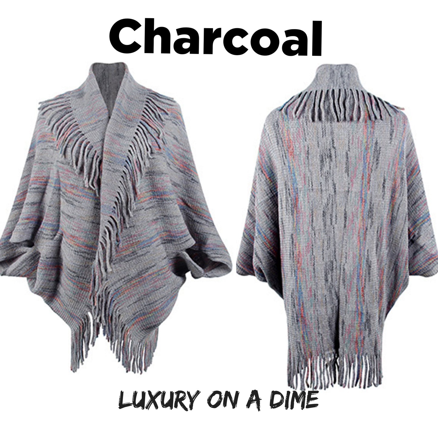 Colorful Glitch Retro Fringe Hem Open Front Shrug Knit Bolero Sweater Cardigan