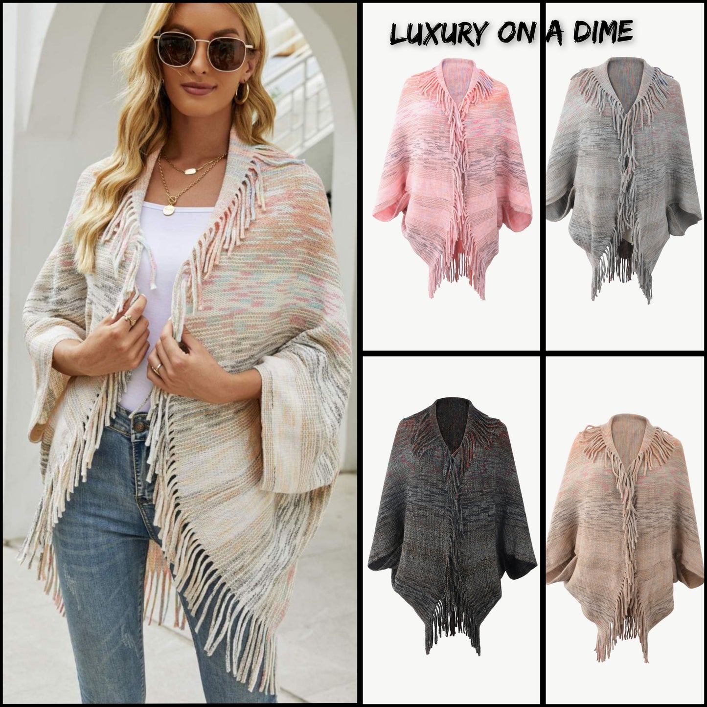 Colorful Rainbow Retro Fringe Hem Shrug Knit Bolero Open Front Sweater Cardigan