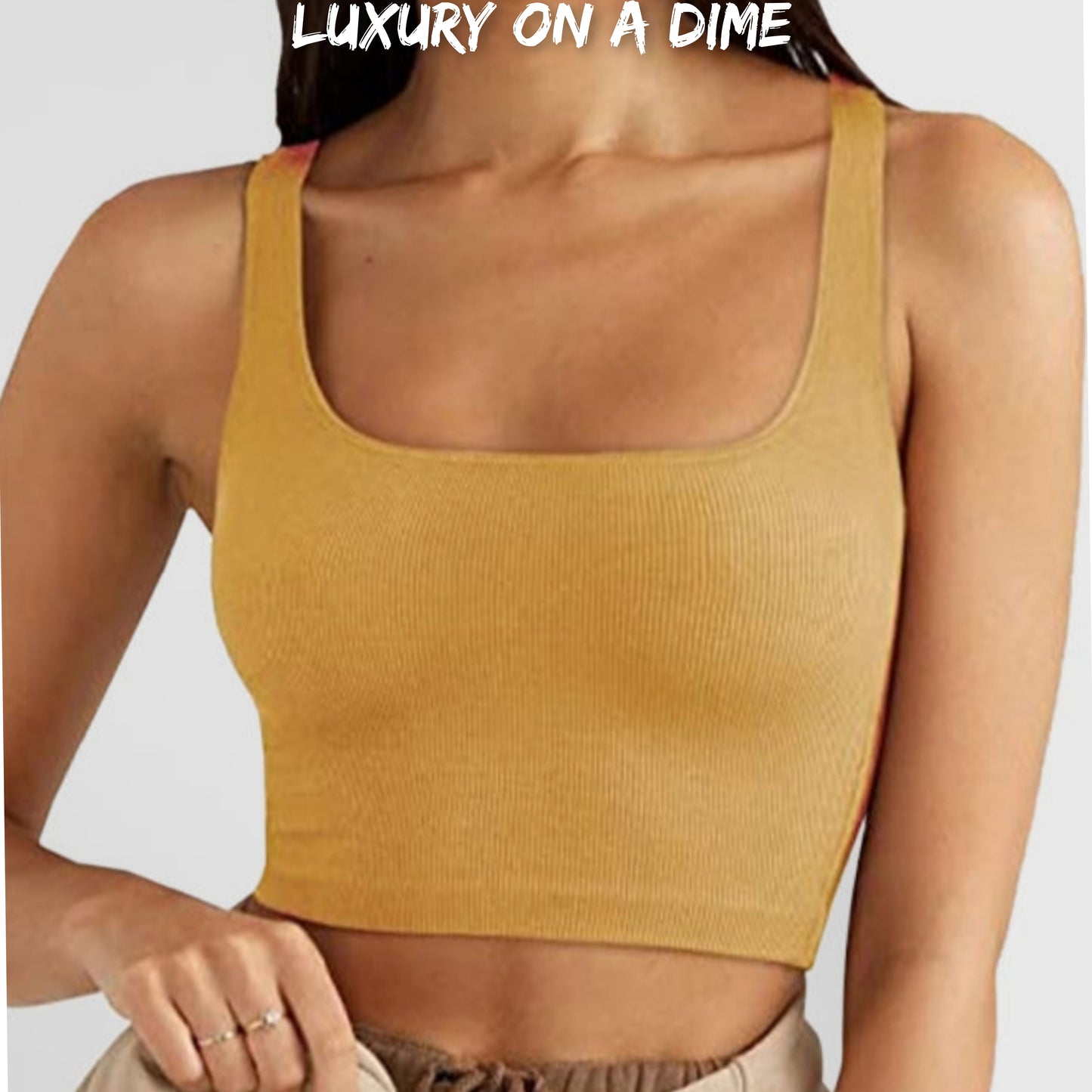 Ribbed Sleeveless Casual Tank Square Neck Crop Top Mustard Yellow Cami Shirt
