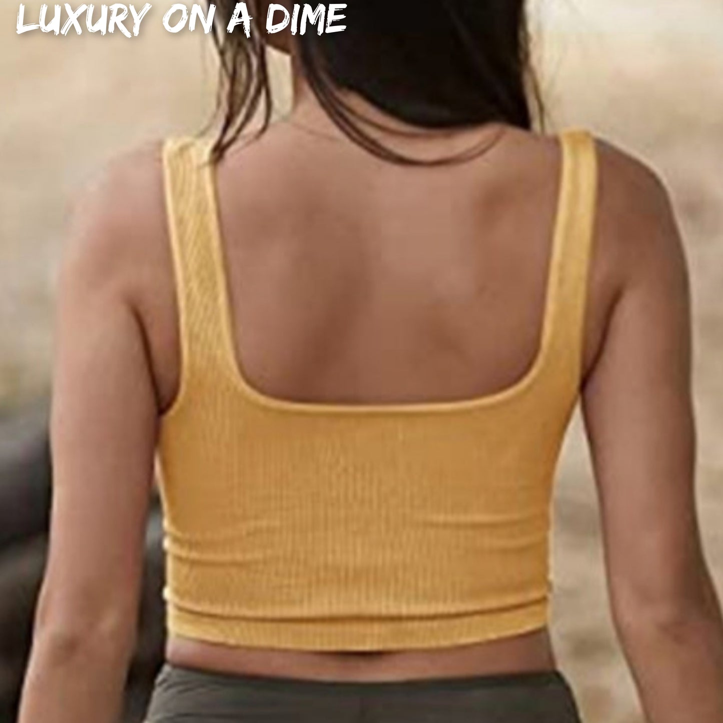 Ribbed Sleeveless Casual Tank Square Neck Crop Top Mustard Yellow Cami Shirt