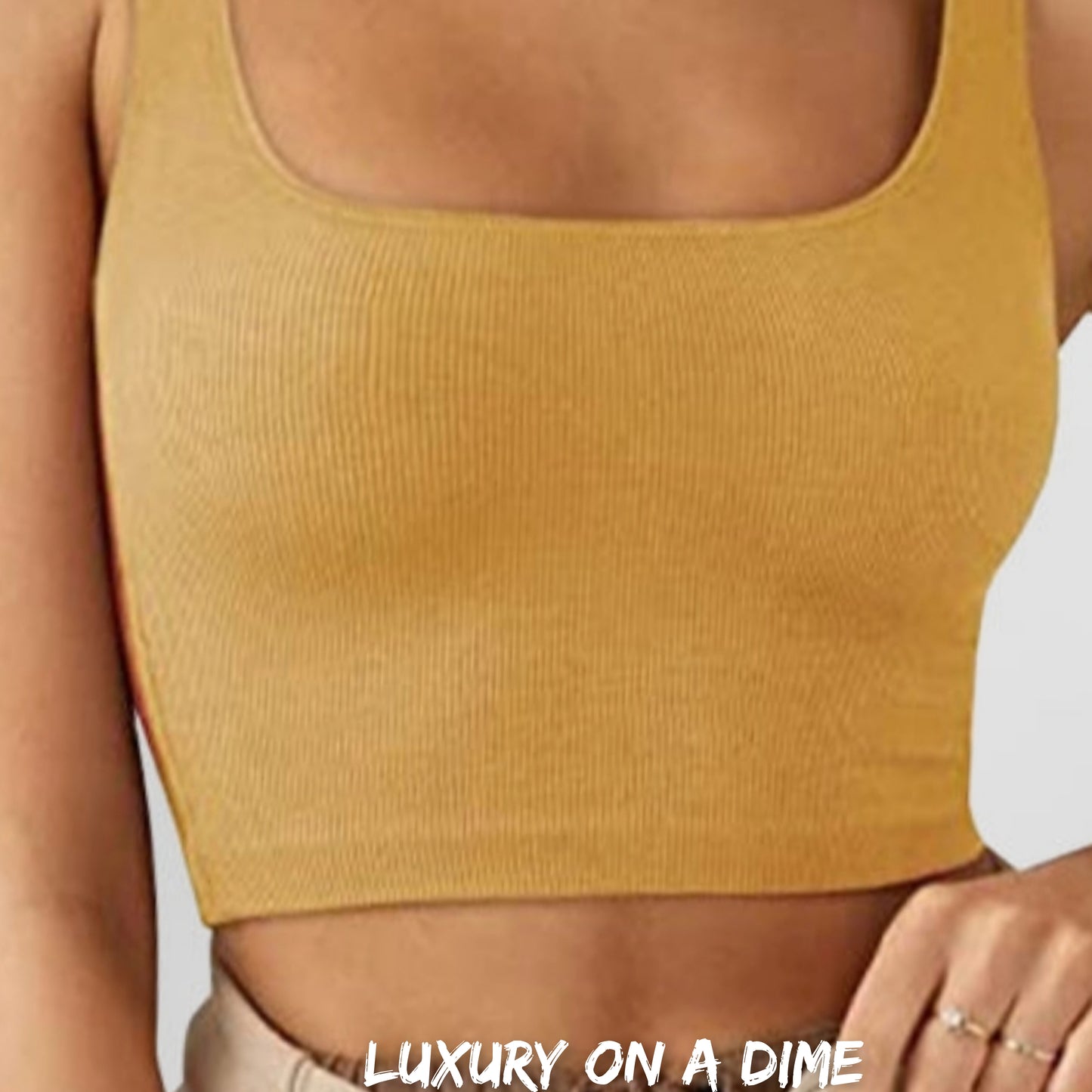 Ribbed Sleeveless Casual Tank Square Neck Crop Top Mustard Yellow Cami Shirt