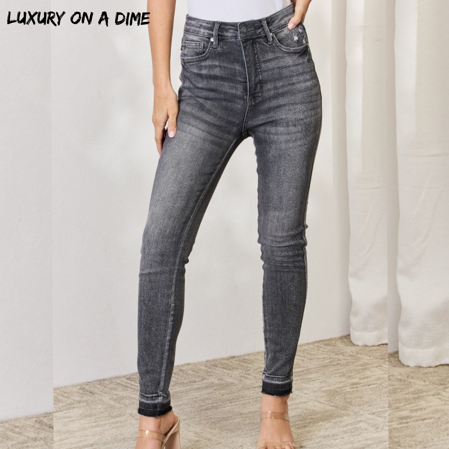 Judy Blue Full Size High Waist Tummy Control Release Hem Skinny Jeans