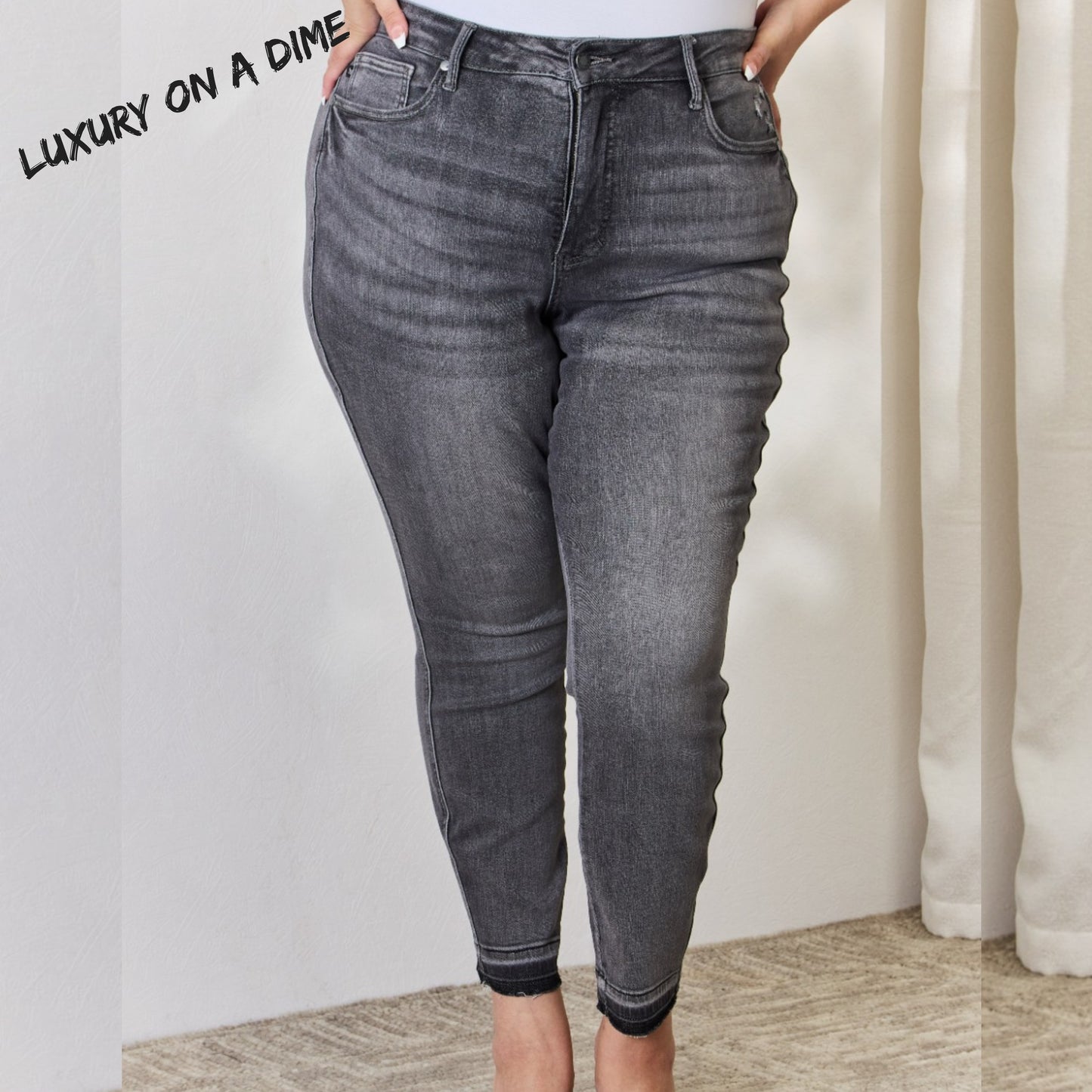 Judy Blue Full Size High Waist Tummy Control Release Hem Skinny Jeans