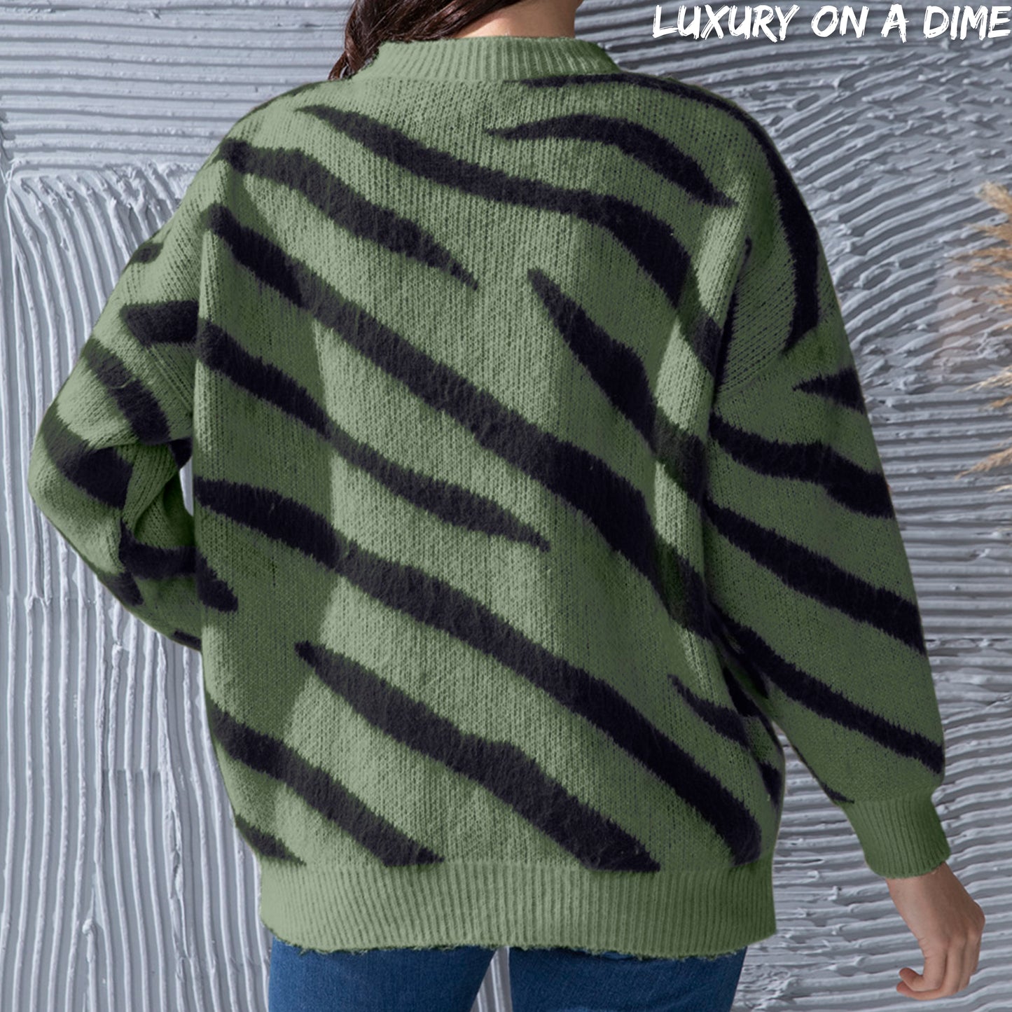 Zebra Stripe Animal Print Long Sleeve Round Neck Oversized Sweater Shirt