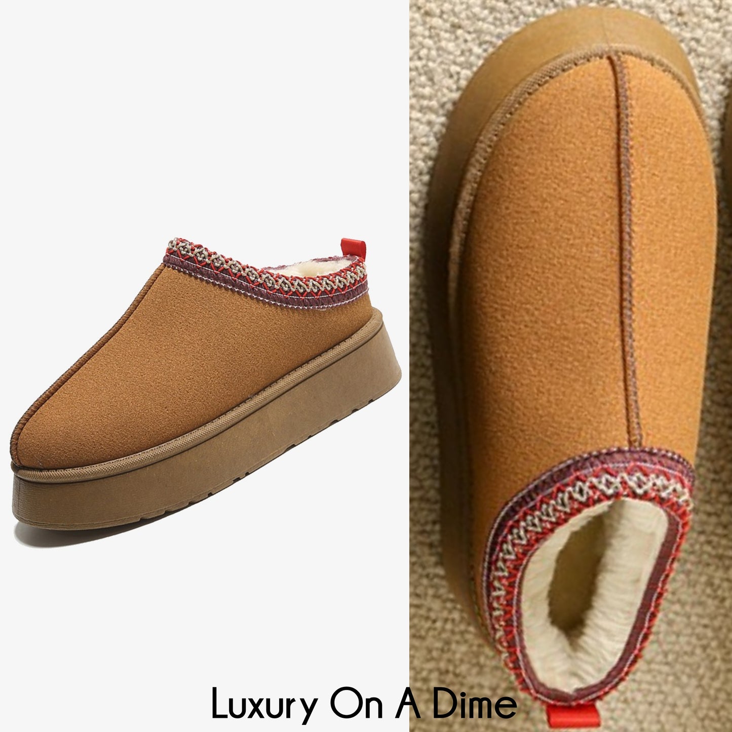 Fluffy Slippers Platform Tazz Faux Fur Slip-on Vegan Suede Mule Winter
