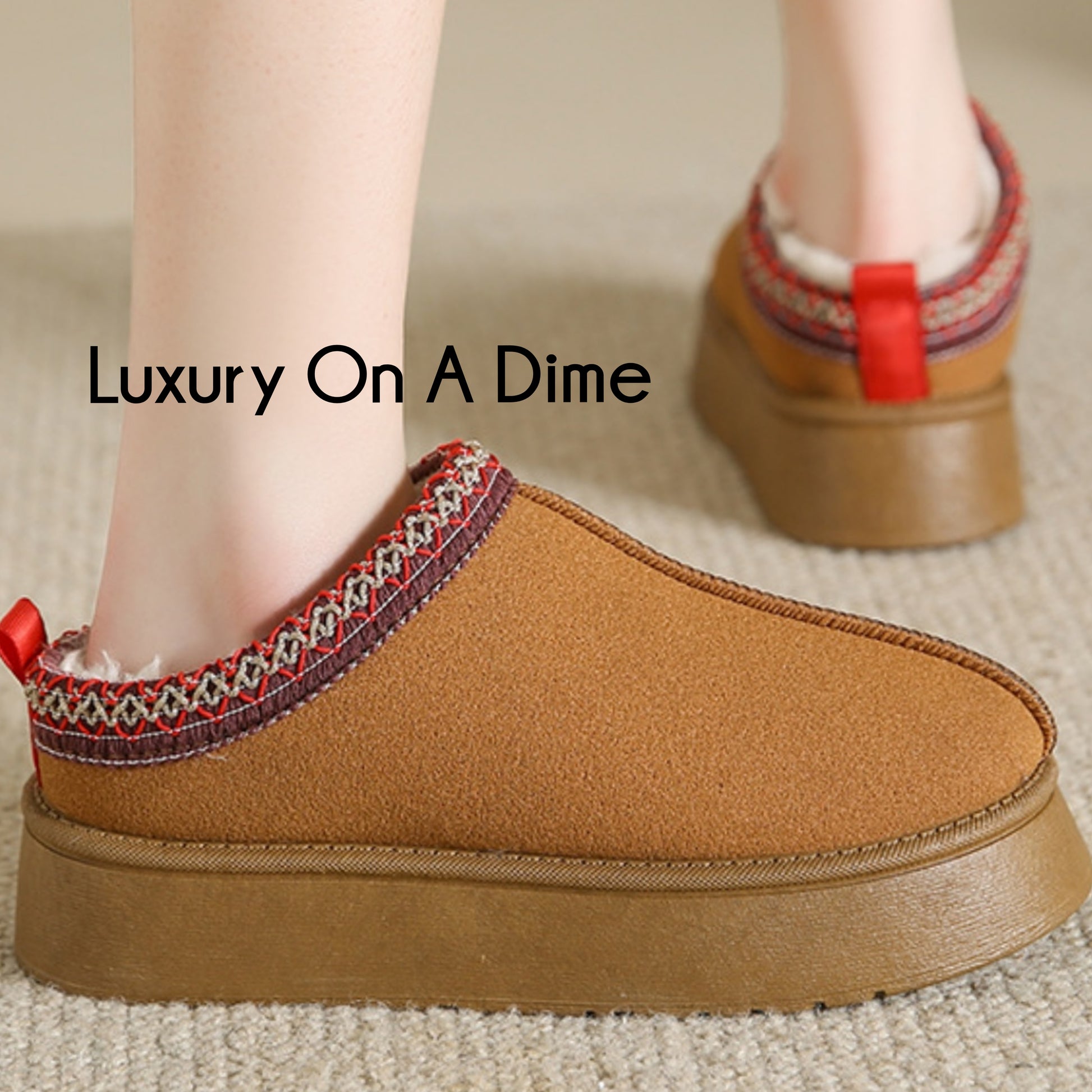 Fluffy Slippers Platform Tazz Faux Fur Slip-on Vegan Suede Mule Winter