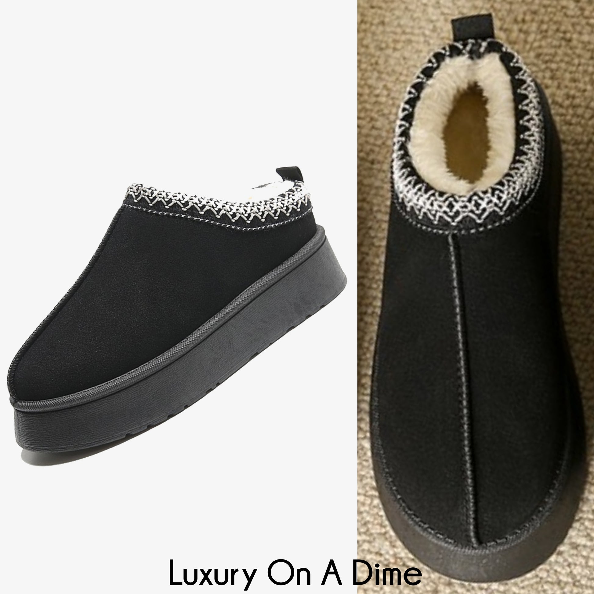Fluffy Slippers Platform Tazz Faux Fur Slip-on Vegan Suede Mule Winter