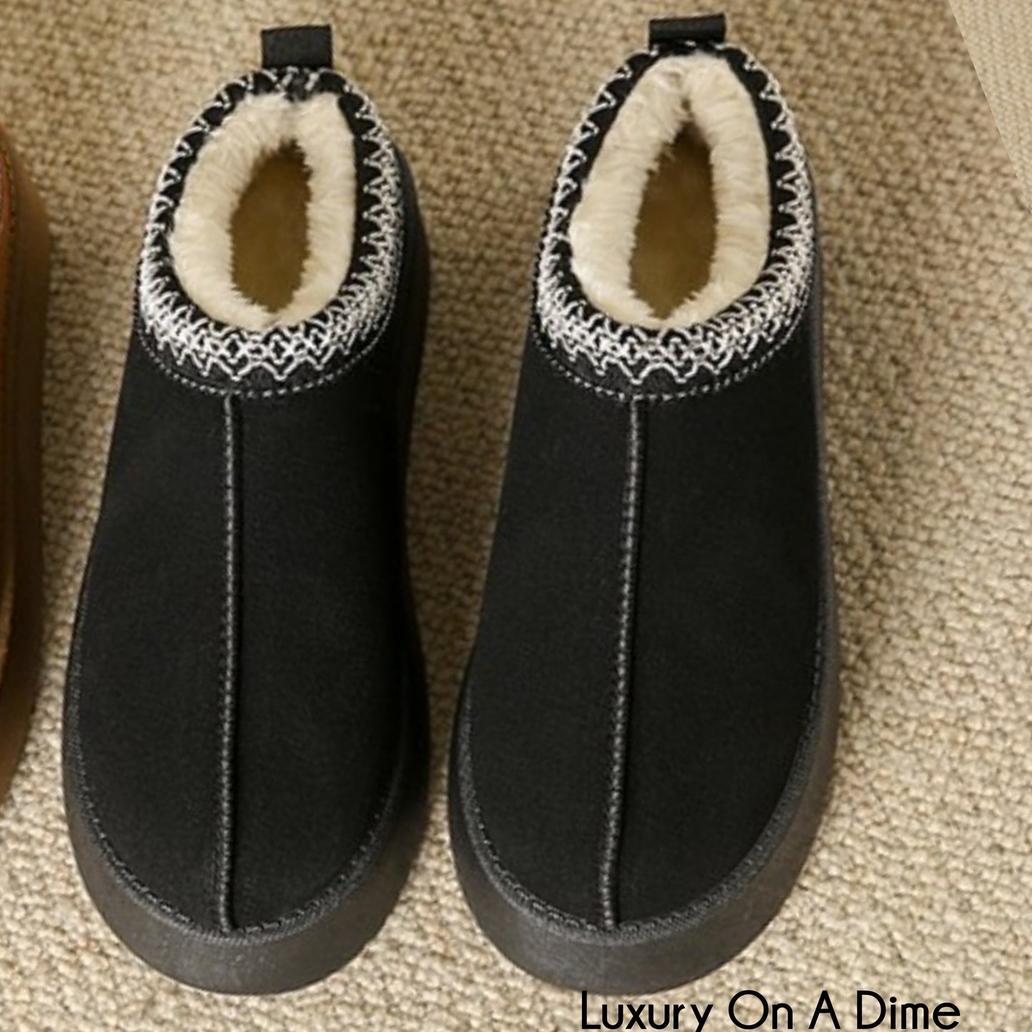 Fluffy Slippers Platform Tazz Faux Fur Slip-on Vegan Suede Mule Winter