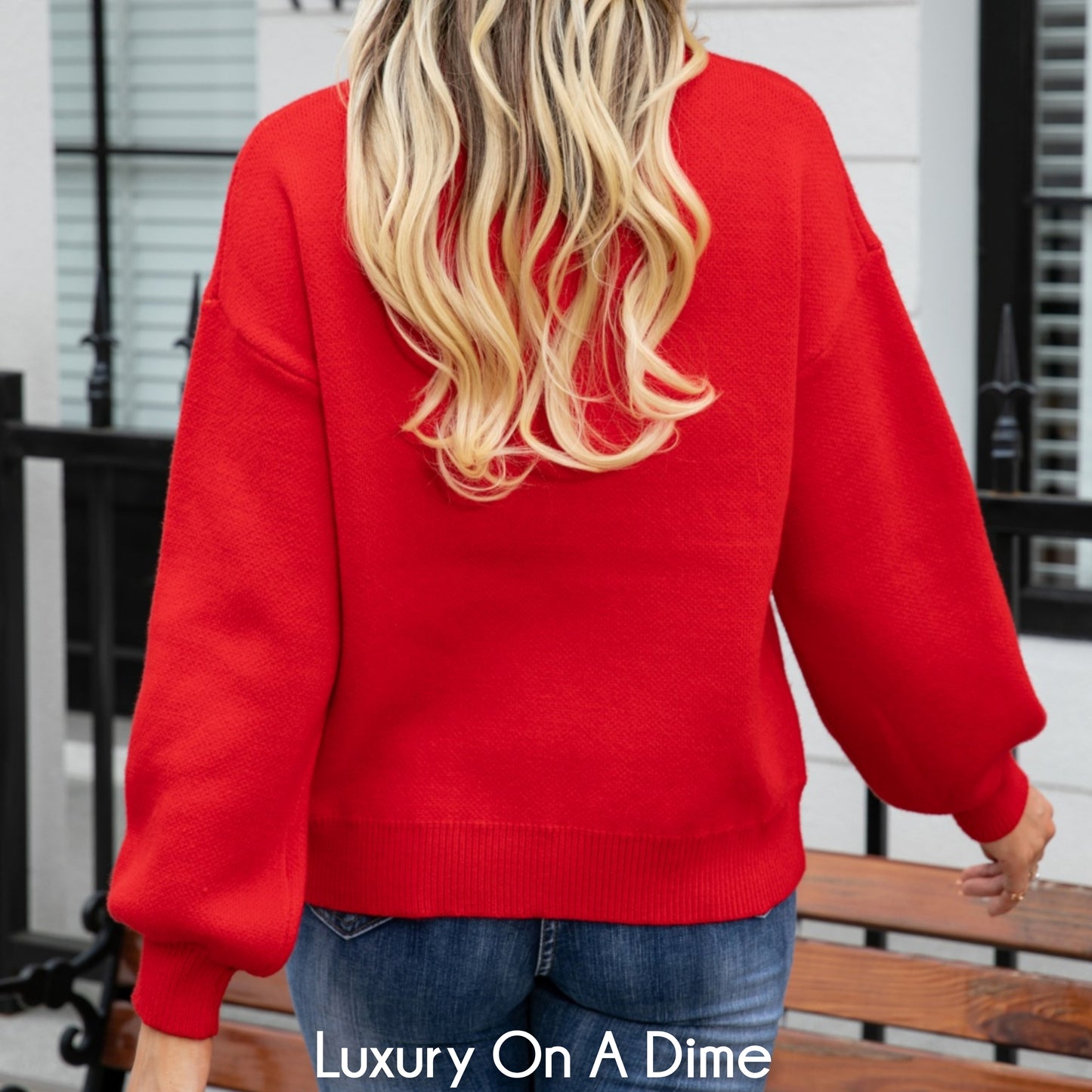 Knit Heart Contrasting Classic Round Neck Pullover Top Long Sleeve Sweater Shirt