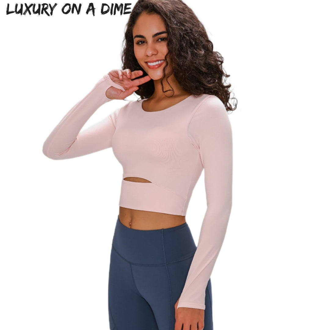 Long Sleeve Athletic Cut-out Yoga Activewear Crop Top (4 colors available)