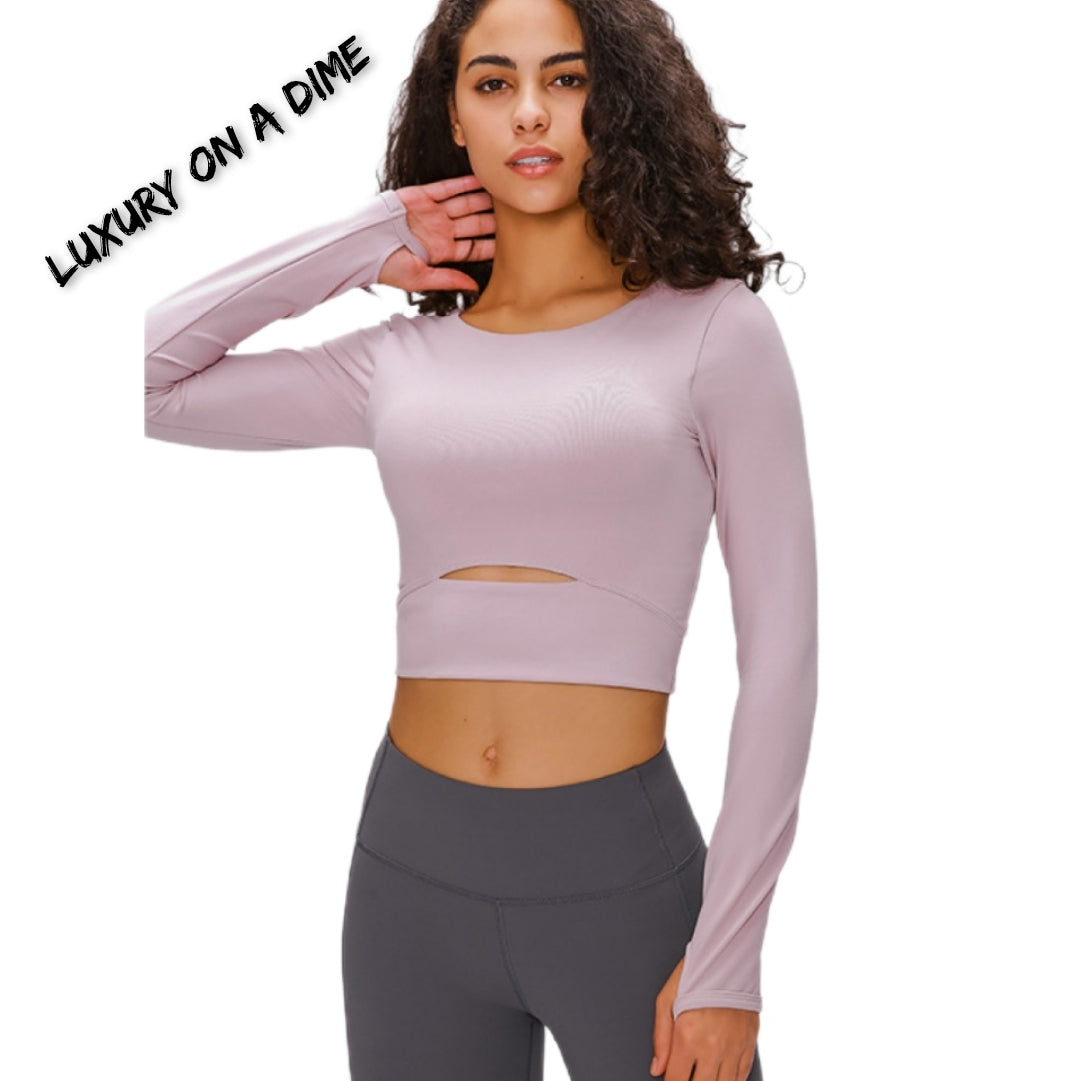 Long Sleeve Athletic Cut-out Yoga Activewear Crop Top (4 colors available)
